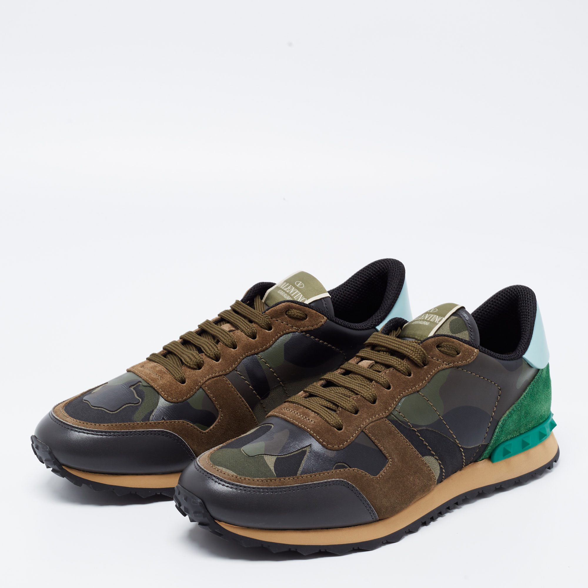 

Valentino Multicolor Camouflage Print Suede and Canvas Rockrunner Sneakers Size
