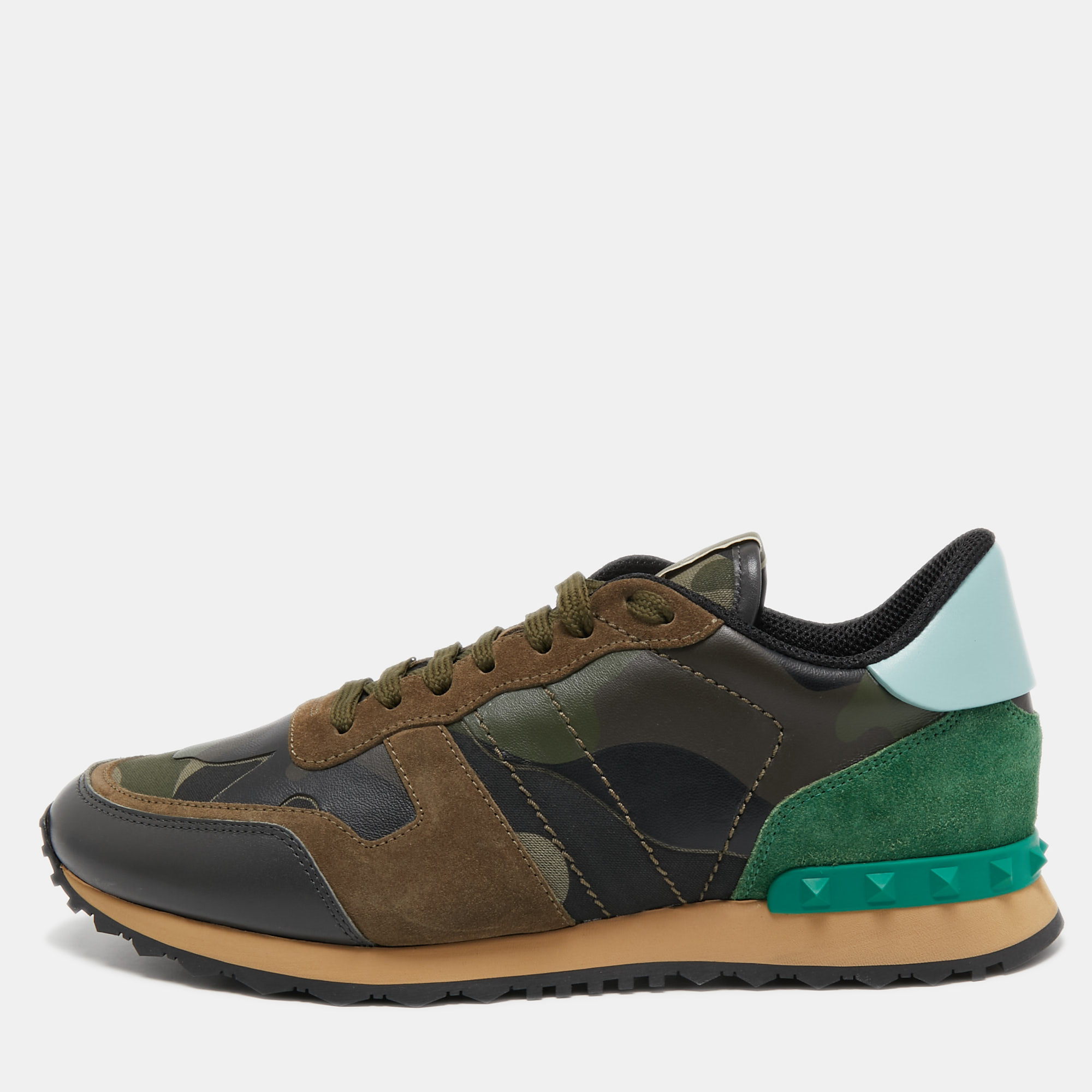 Valentino Multicolor Camo Print Canvas, Leather and Suede Rockrunner Sneakers Size 41