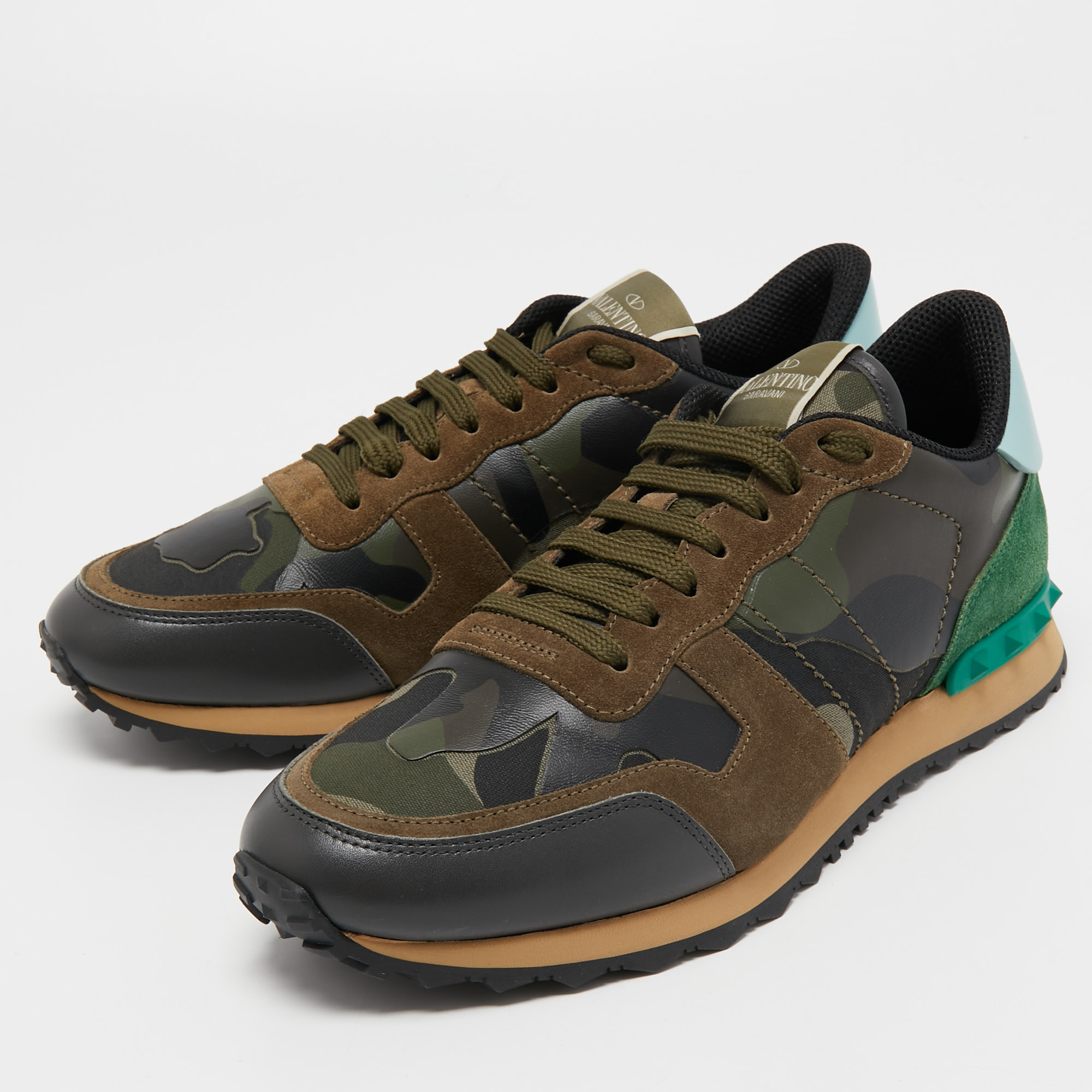 

Valentino Multicolor Camo Print Canvas, Leather and Suede Rockrunner Sneakers Size