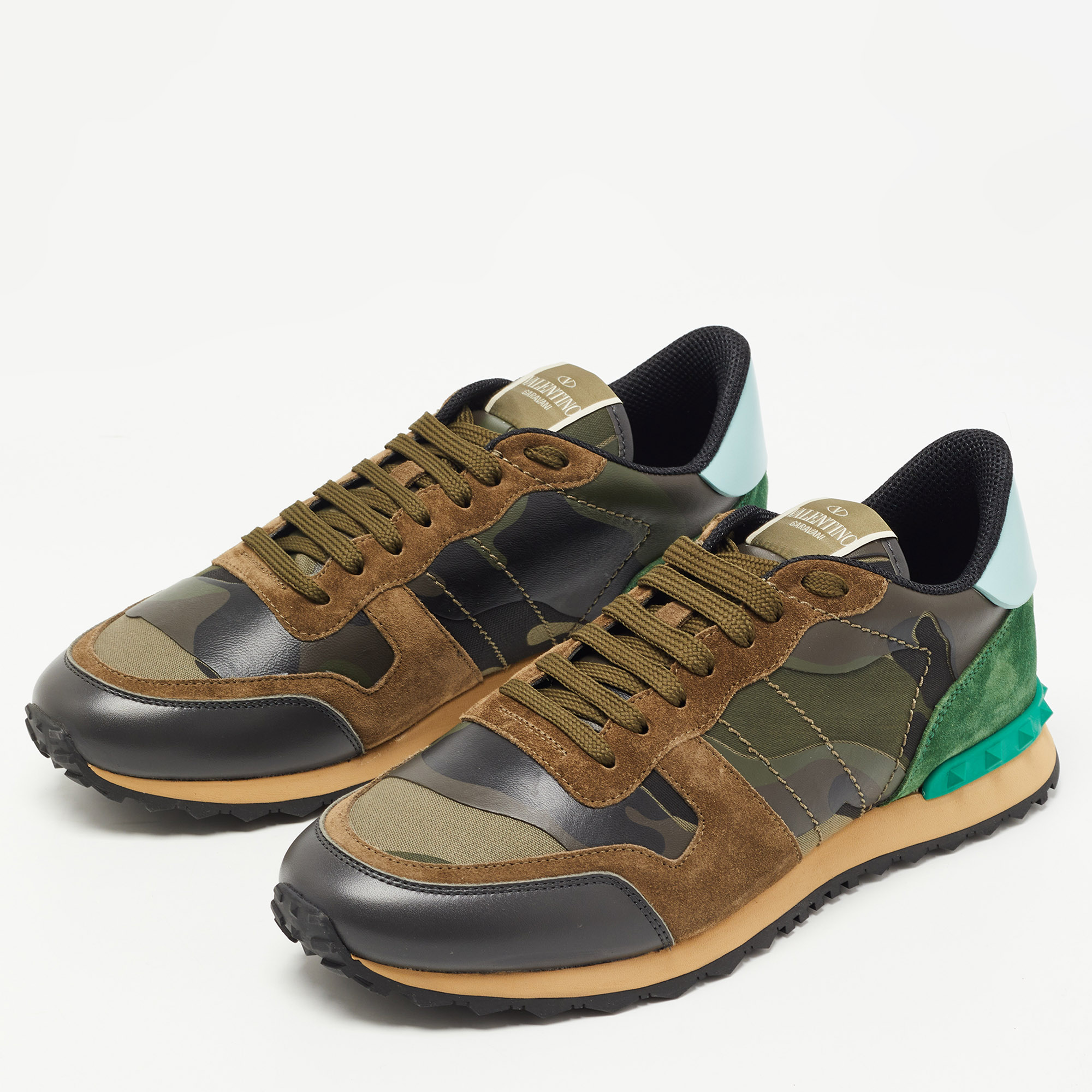 

Valentino Green Suede and Leather Rockrunner Low-Top Sneakers Size