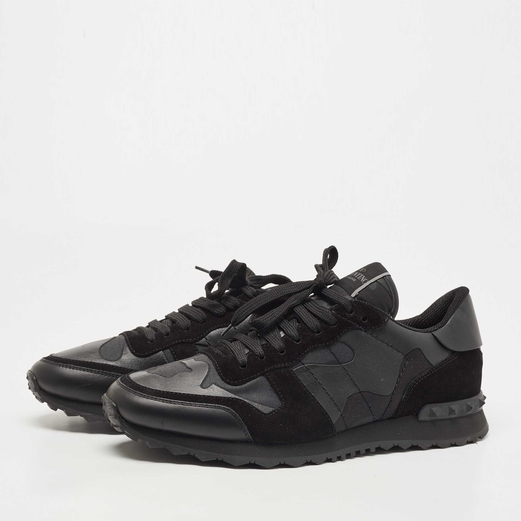 

Valentino Black Camouflage Print Canvas and Leather Rockrunner Sneakers Size