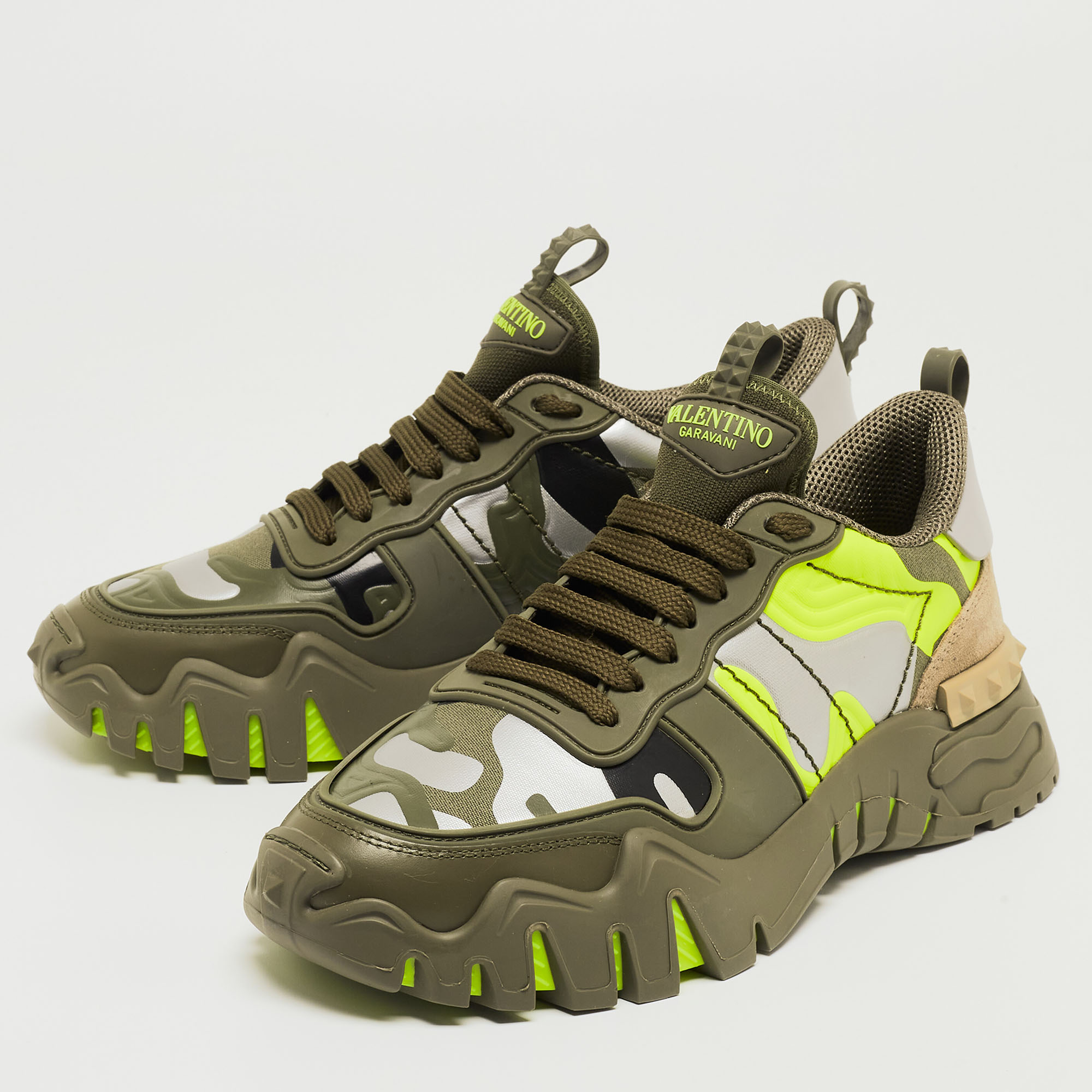 

Valentino Multicolor Suede and Canvas Rockrunnner Low Top Sneakers Size, Green
