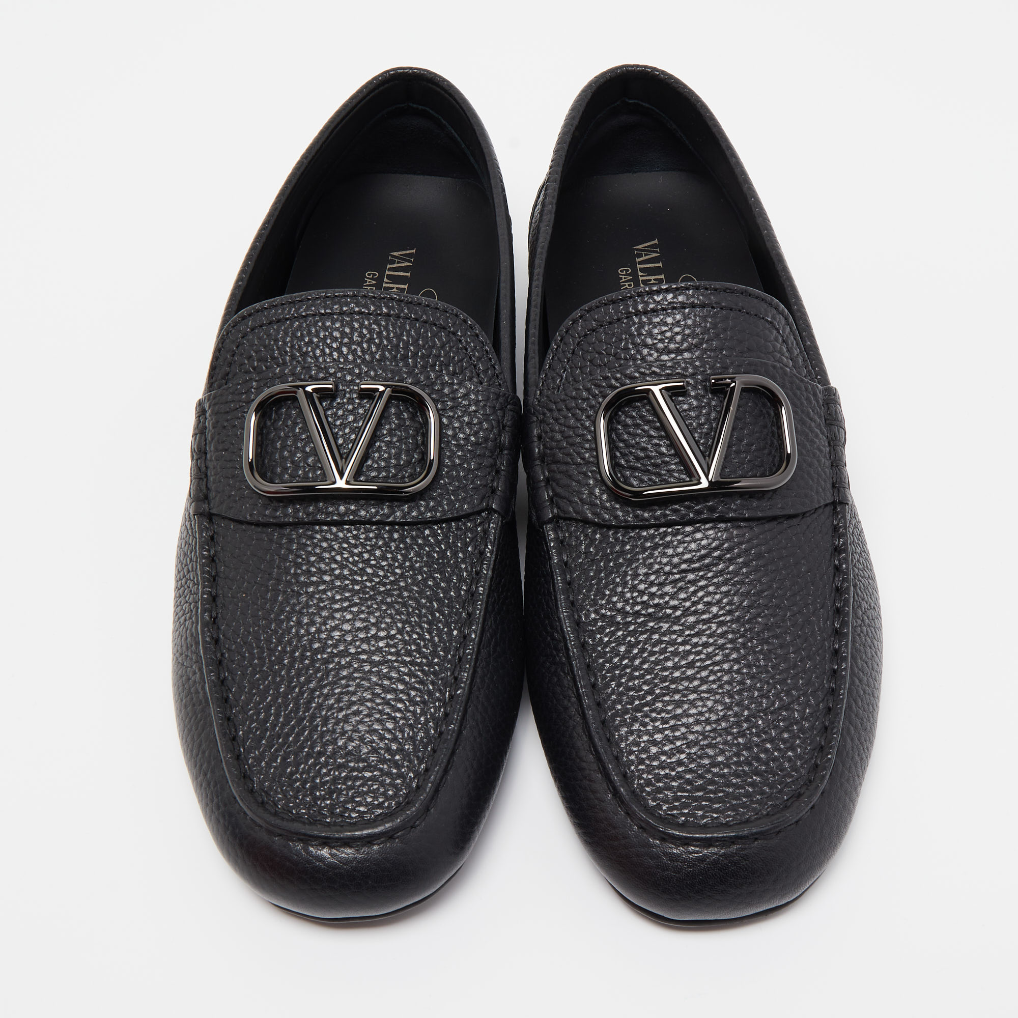 

Valentino Black Leather Vlogo Slip On Loafers Size