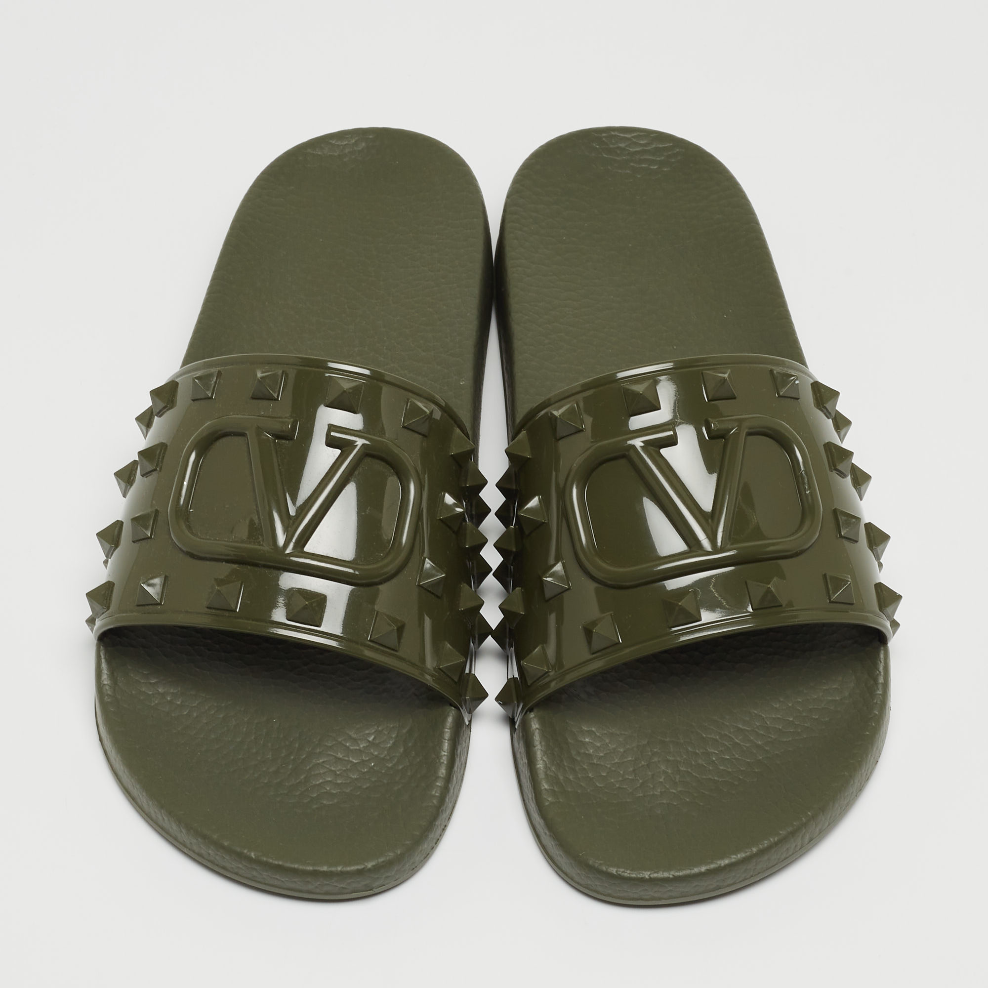 

Valentino Green Rubber Summer Vlogo Flat Slides Size