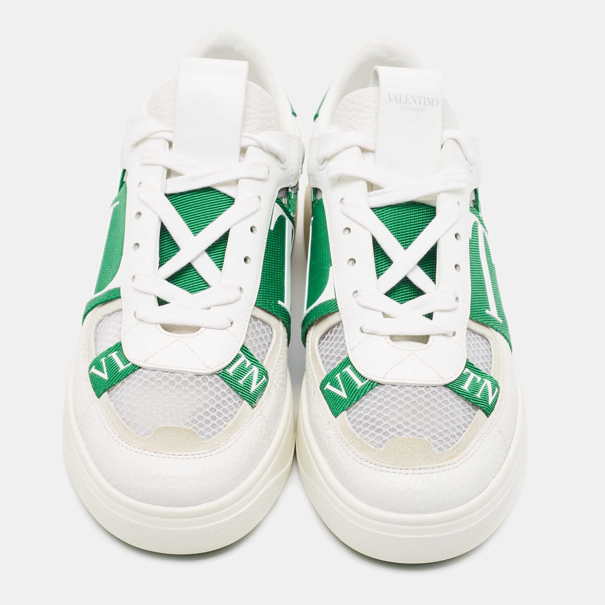 

Valentino White/Green Leather and Mesh Low Top Sneakers Size