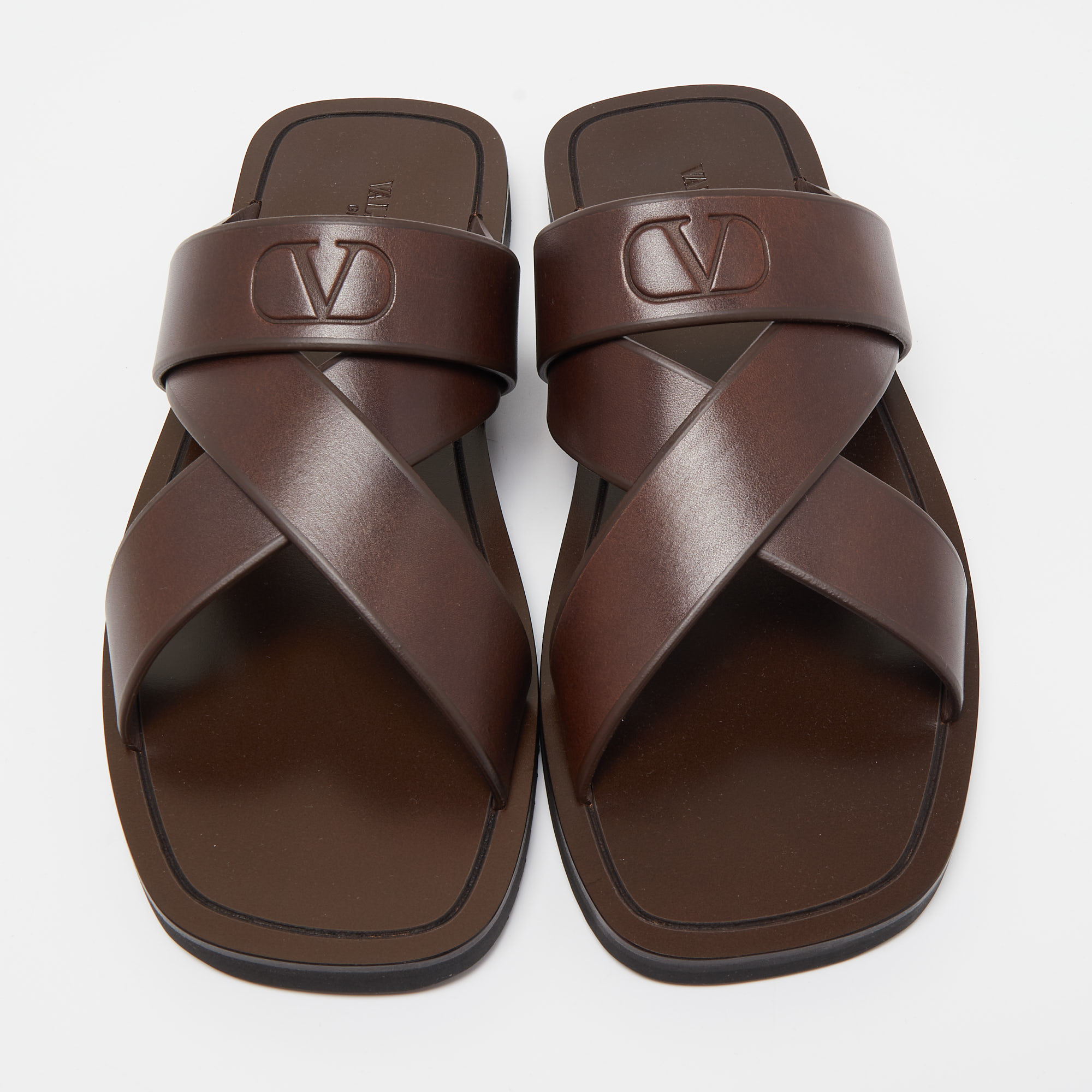 

Valentino Brown Leather Vlogo Signature Flat Sandals Size