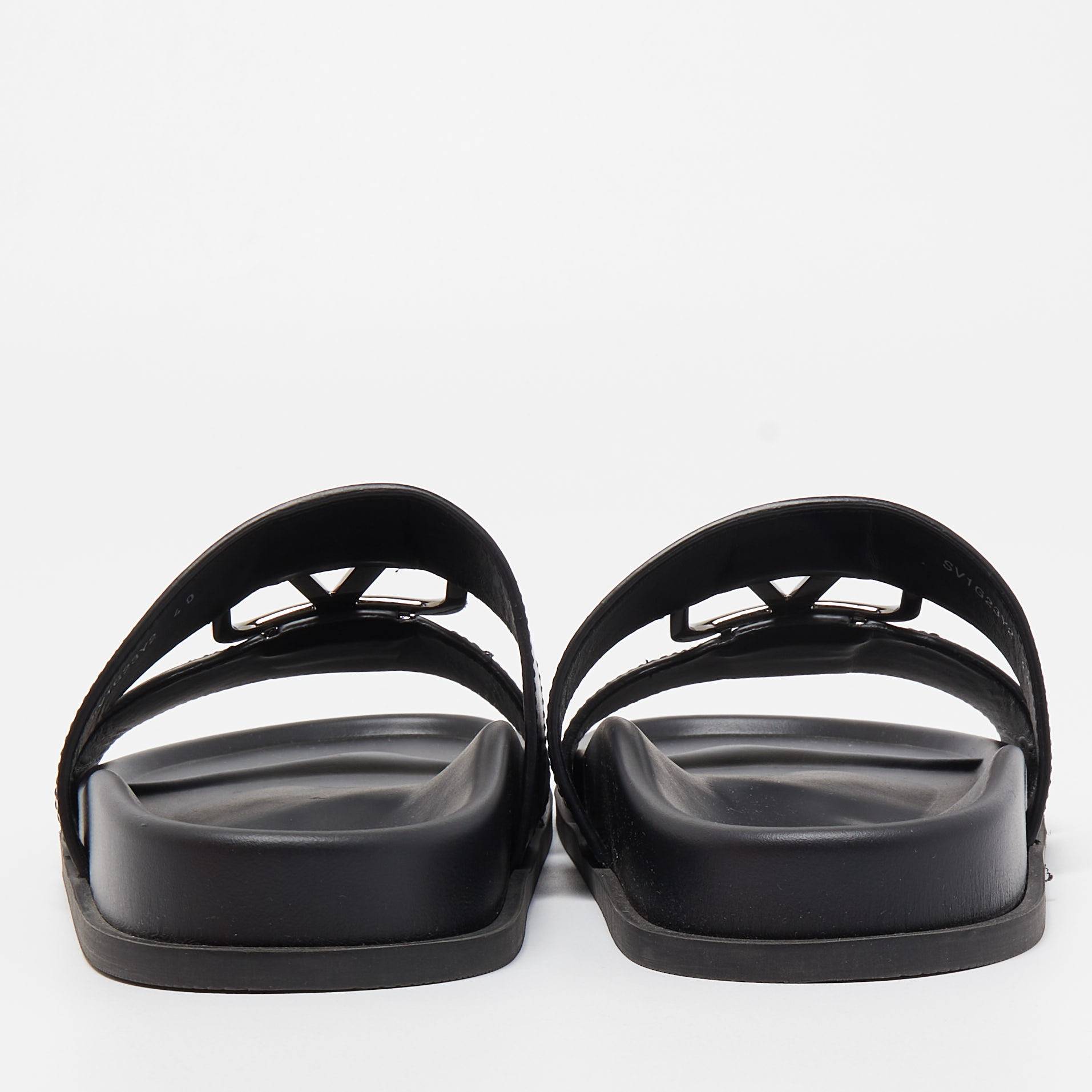 

Valentino Black Leather Vlogo Slide Sandals Size