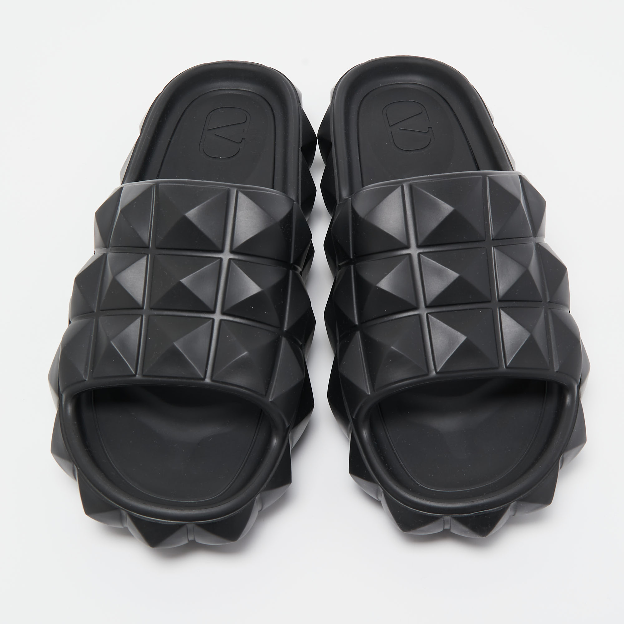 

Valentino Black Rubber Roman Stud Turtle Flat Slides Size
