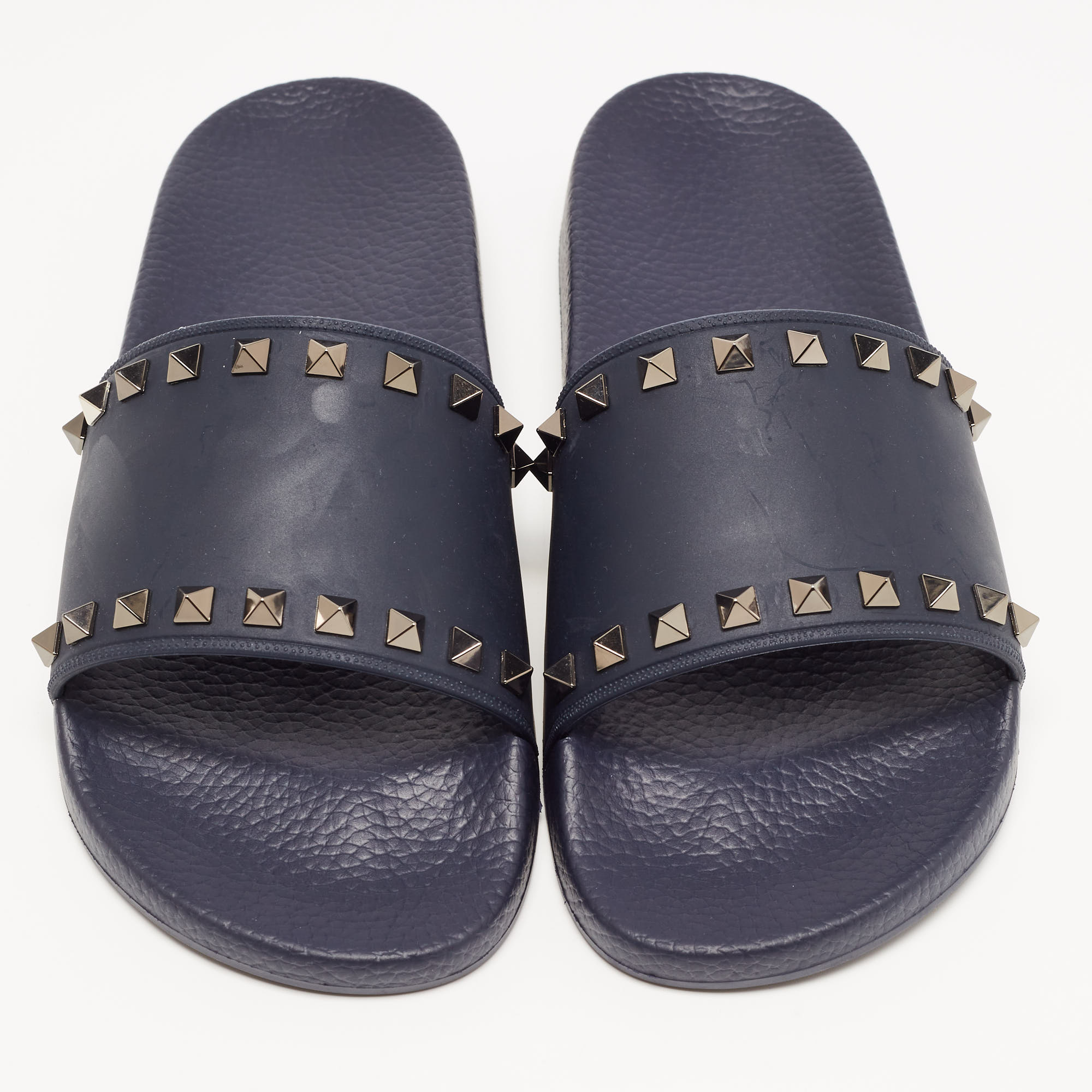 

Valentino Blue Rubber Rockstud Flat Slides Size