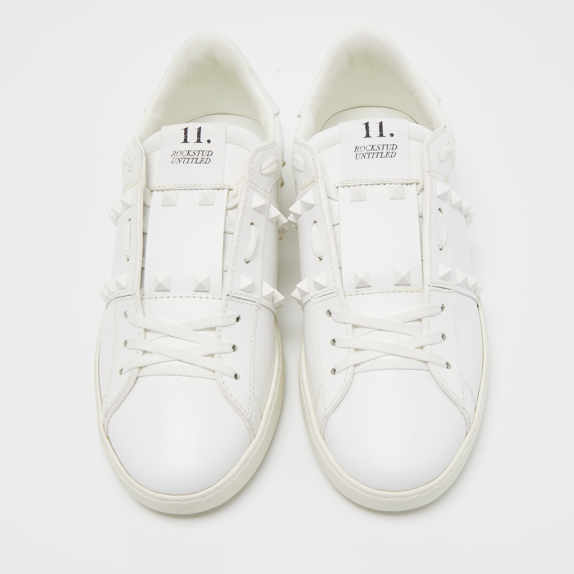 

Valentino White Leather Rockstud Untitled Low Top Sneakers Size