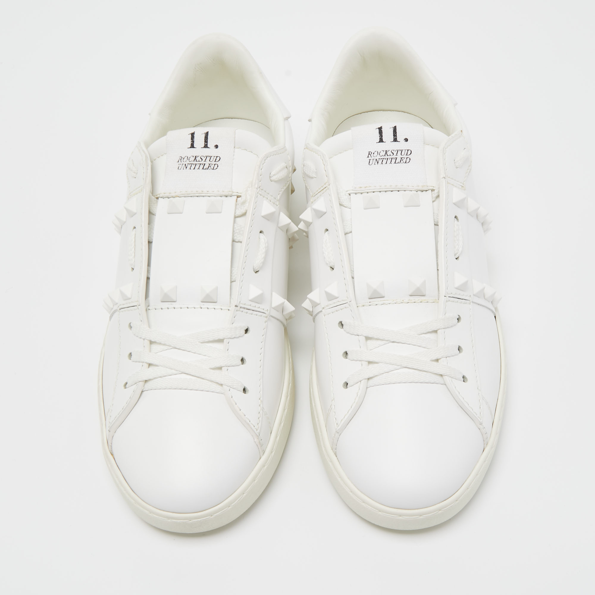 

Valentino White Leather Rockstud Untitled Sneakers Size