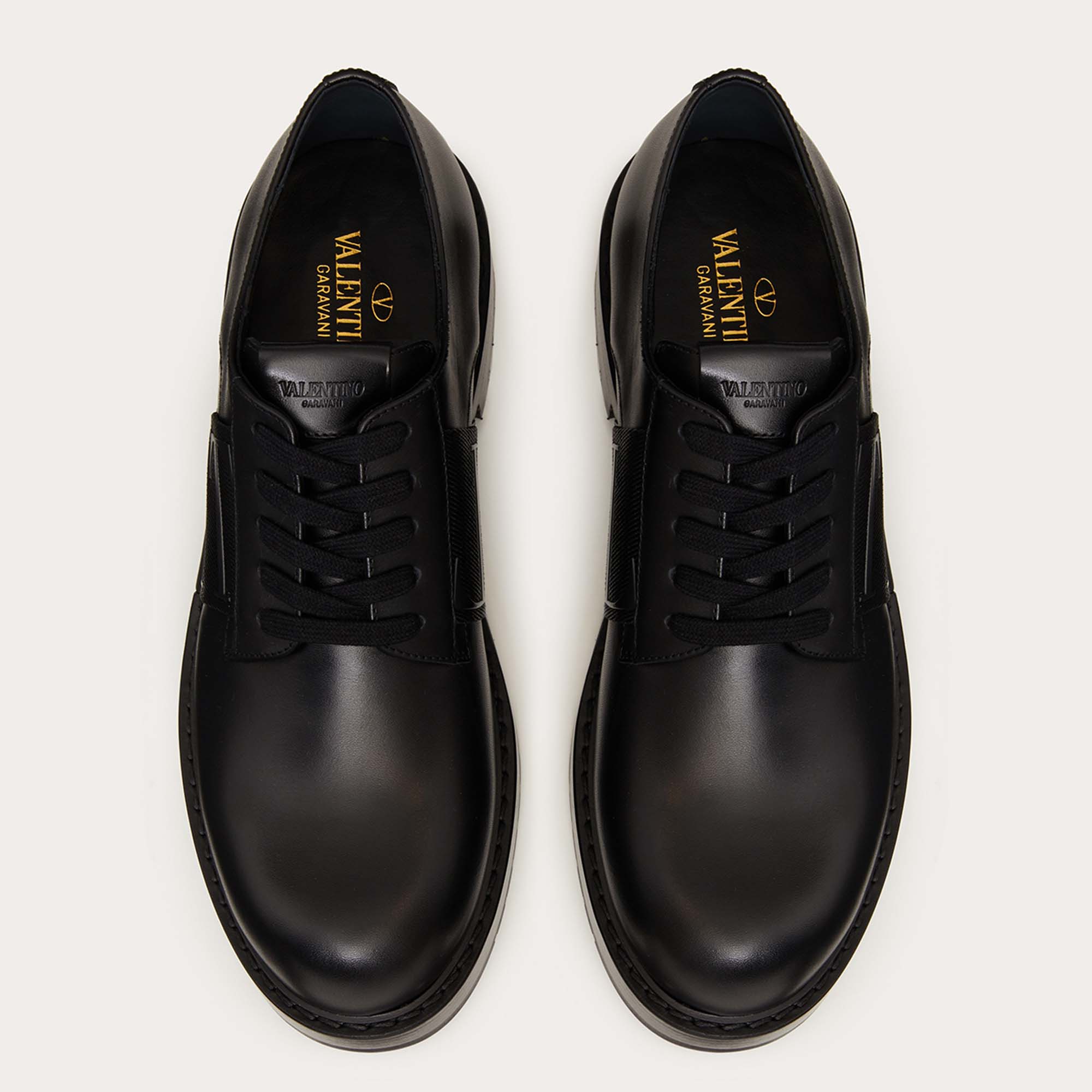 

Valentino. Black Leather VL7N City Lace Up Derby Shoes Size