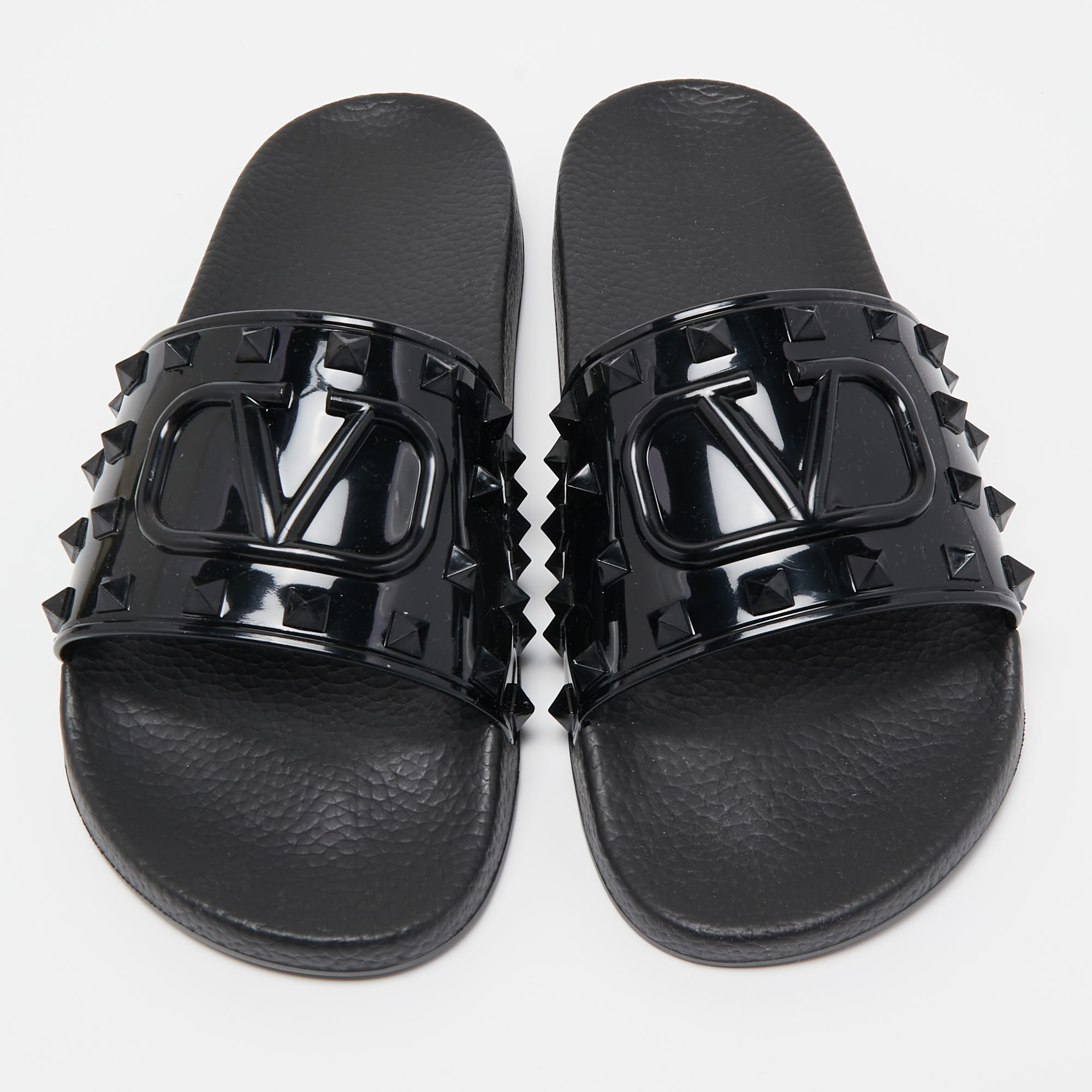 

Valentino Black Rubber Summer VLogo Signature Flat Slides Size