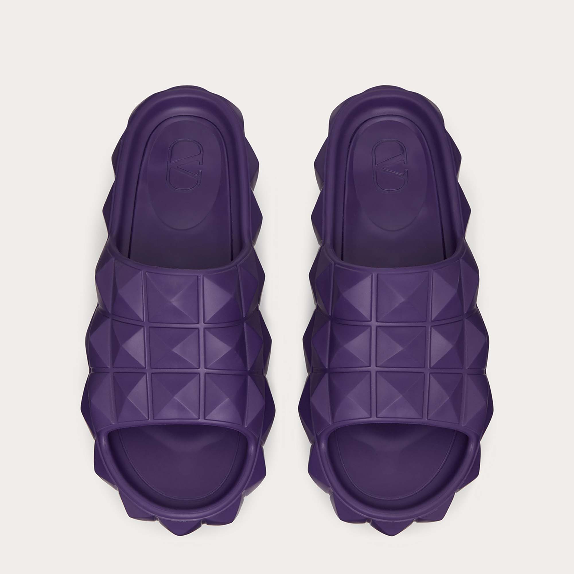 

Valentino Purple Rubber Roman Stud Turtle Flat Slide Size