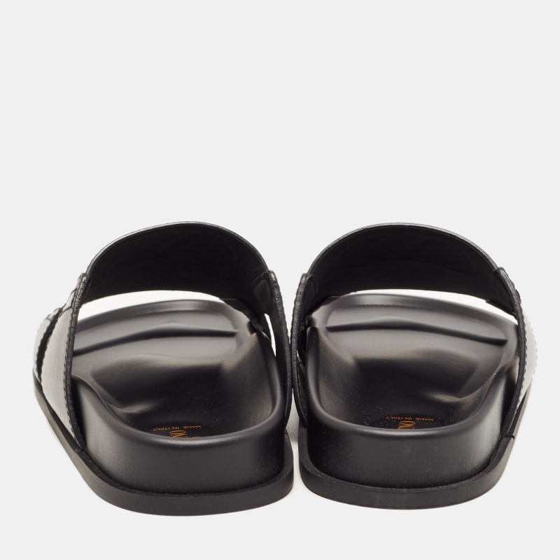 

Valentino Black Leather Vlogo Flat Slides Size