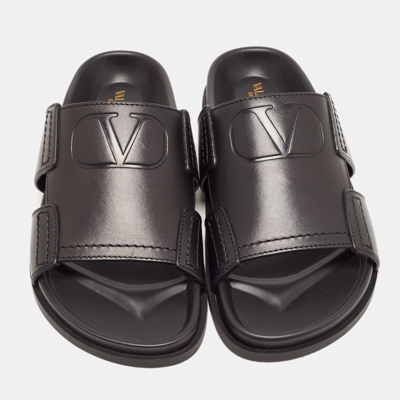 

Valentino Black Leather Vlogo Flat Slides Size