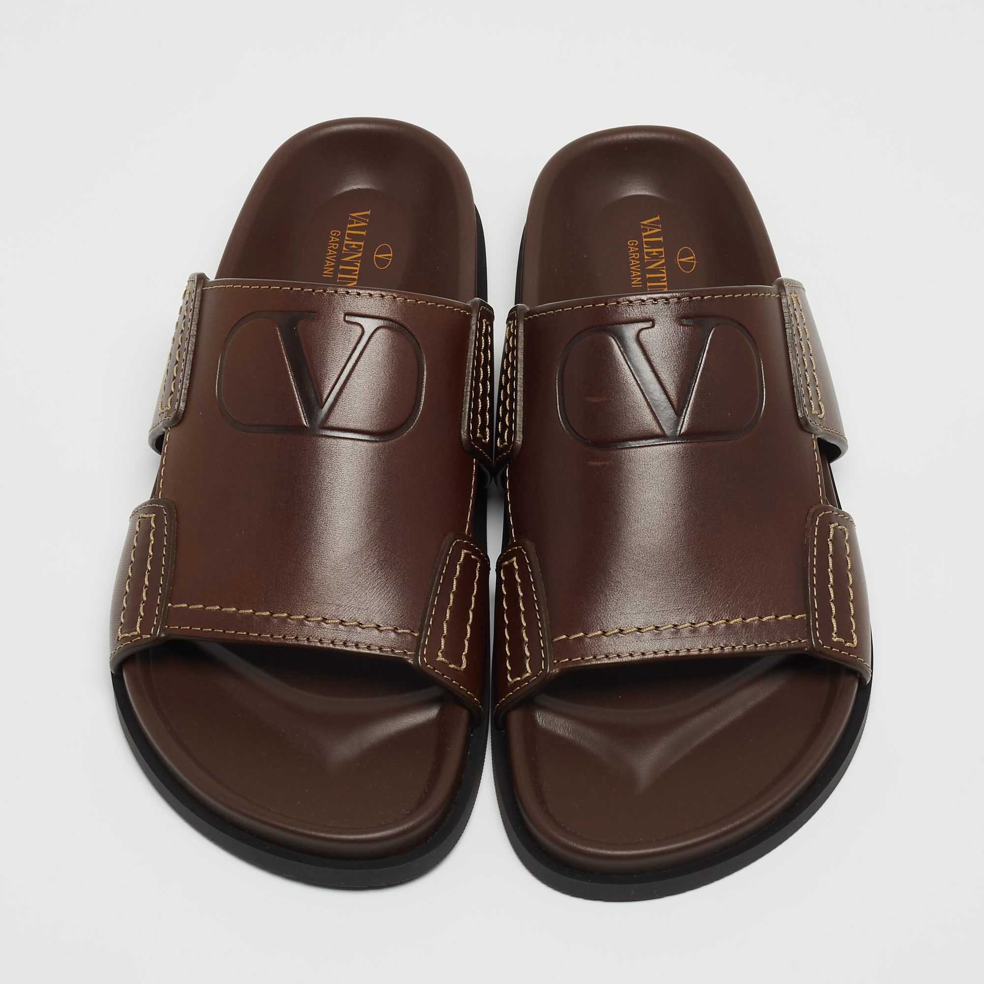 

Valentino Brown Leather Vlogo Flat Slides Size