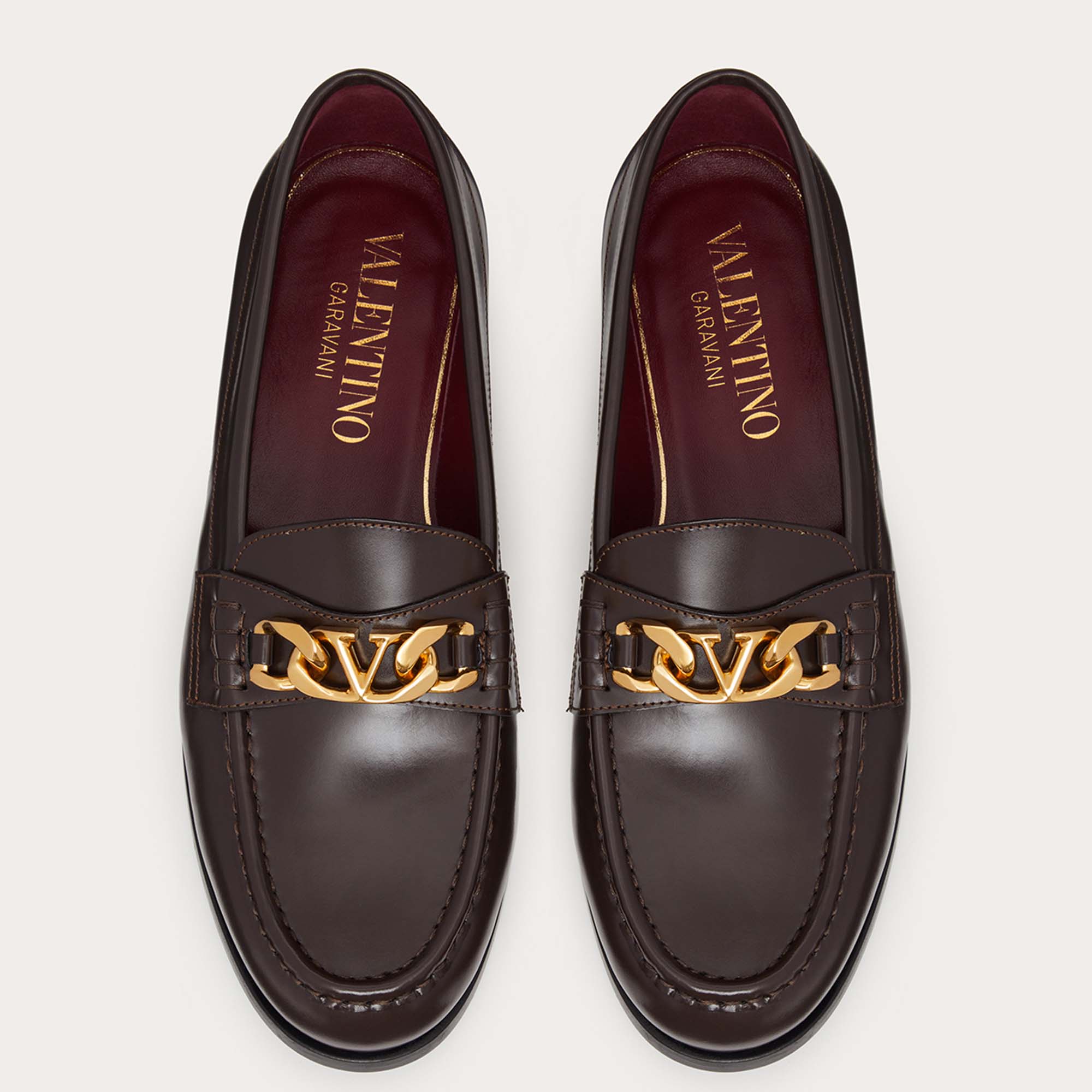 

Valentino Dark Brown Leather VLogo Chain Slip On Loafers Size, Black