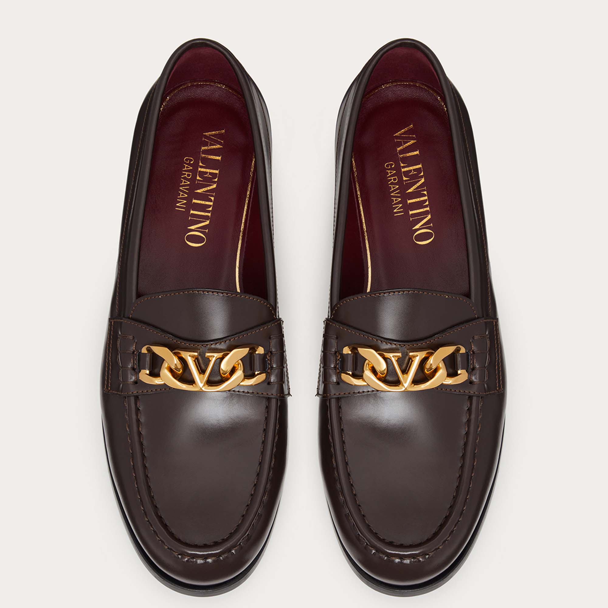 

Valentino Dark Brown Leather VLogo Chain Slip On Loafers Size, Black