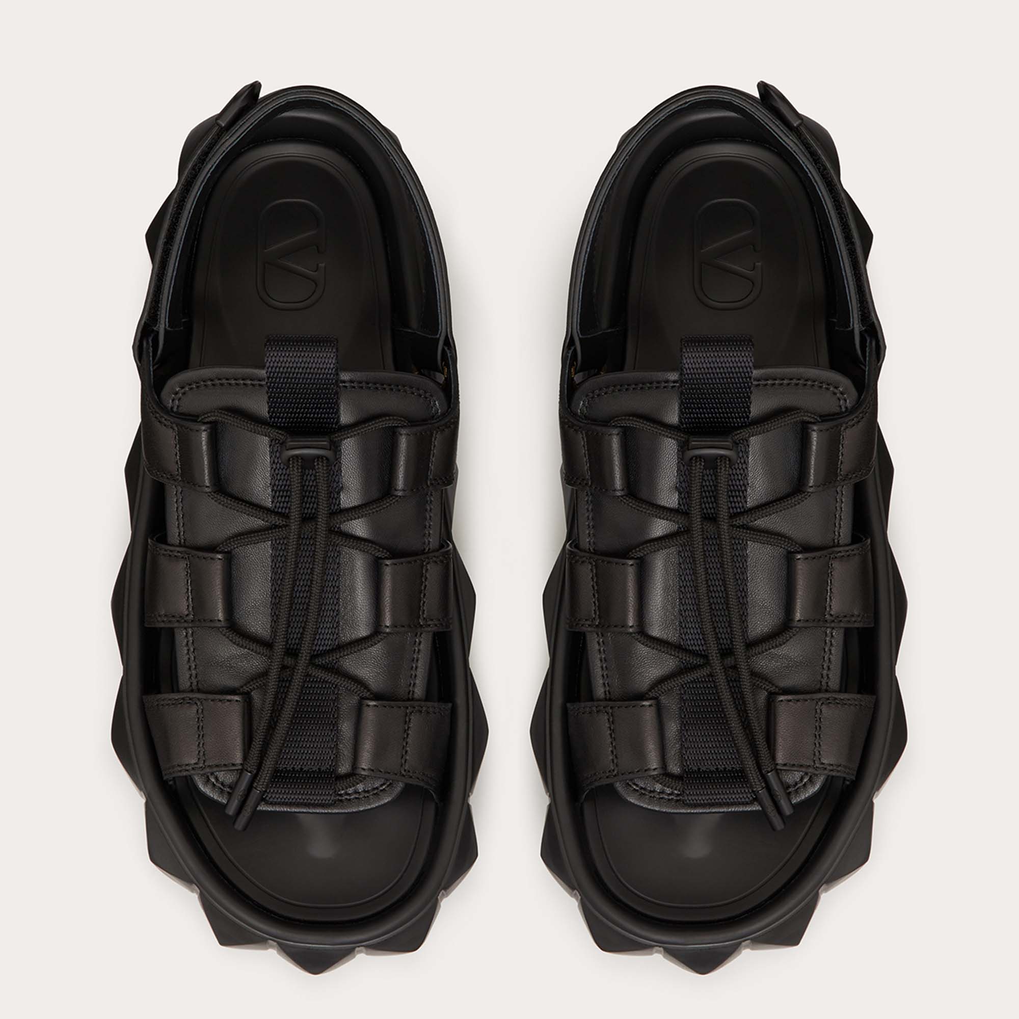

Valentino Black Leather Roman Stud Turtle Strappy Flat Sandal Size