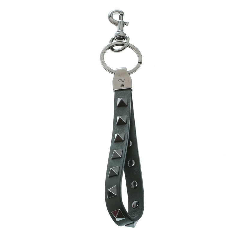 Pre Owned Valentino Khaki Green Leather Rockstud Key Charm 