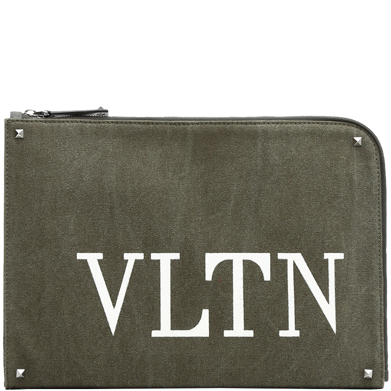 Pre Owned Valentino Olive Canvas VLTN Document Case
