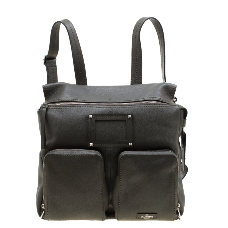 Valentino Olive Leather Traveller Backpack