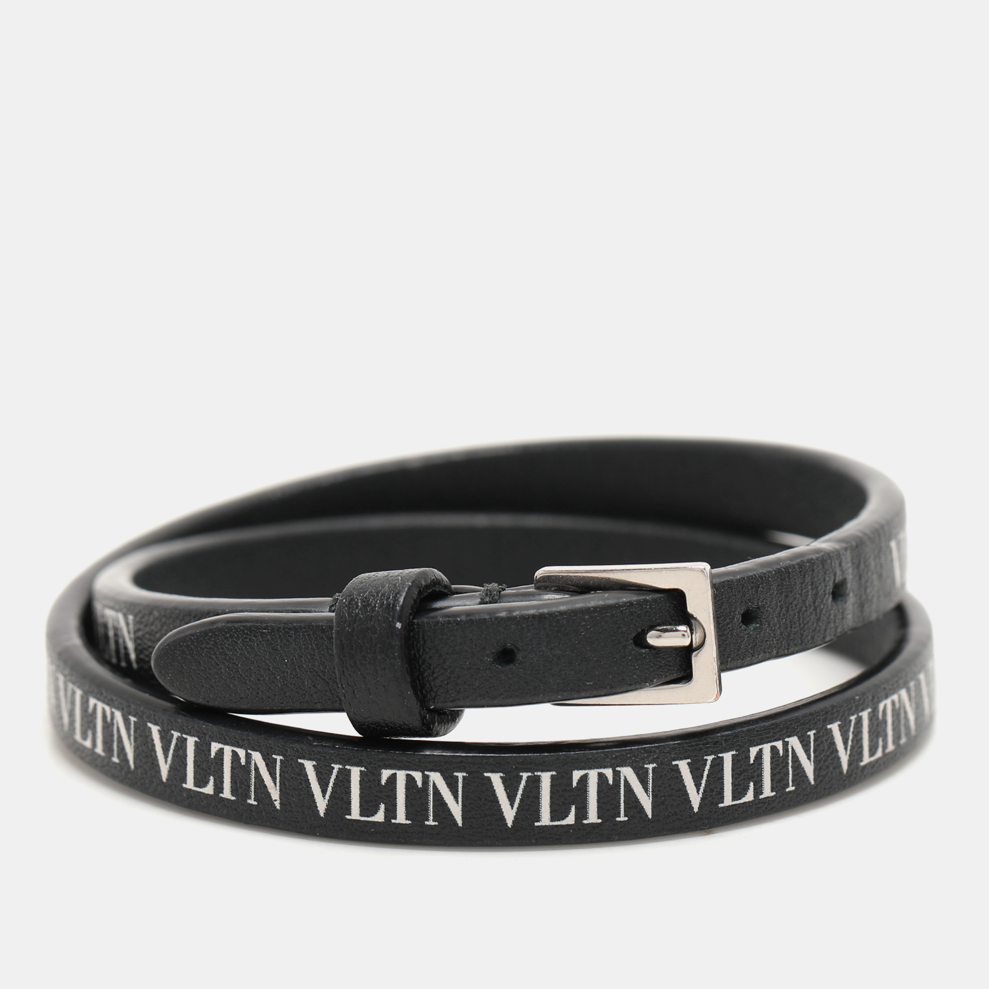 

Valentino Black Leather VLTN Double Wrap Bracelet