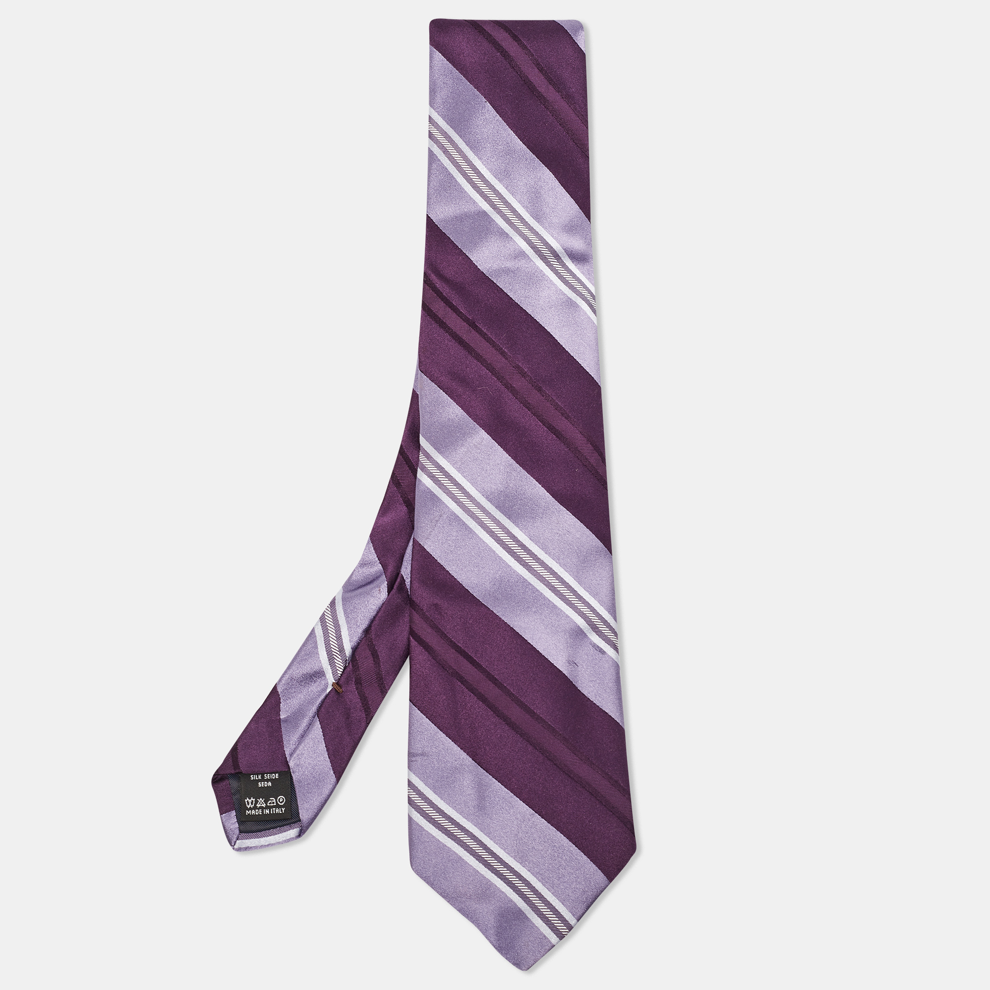 

Valentino Purple Diagonal Striped Silk Tie, White