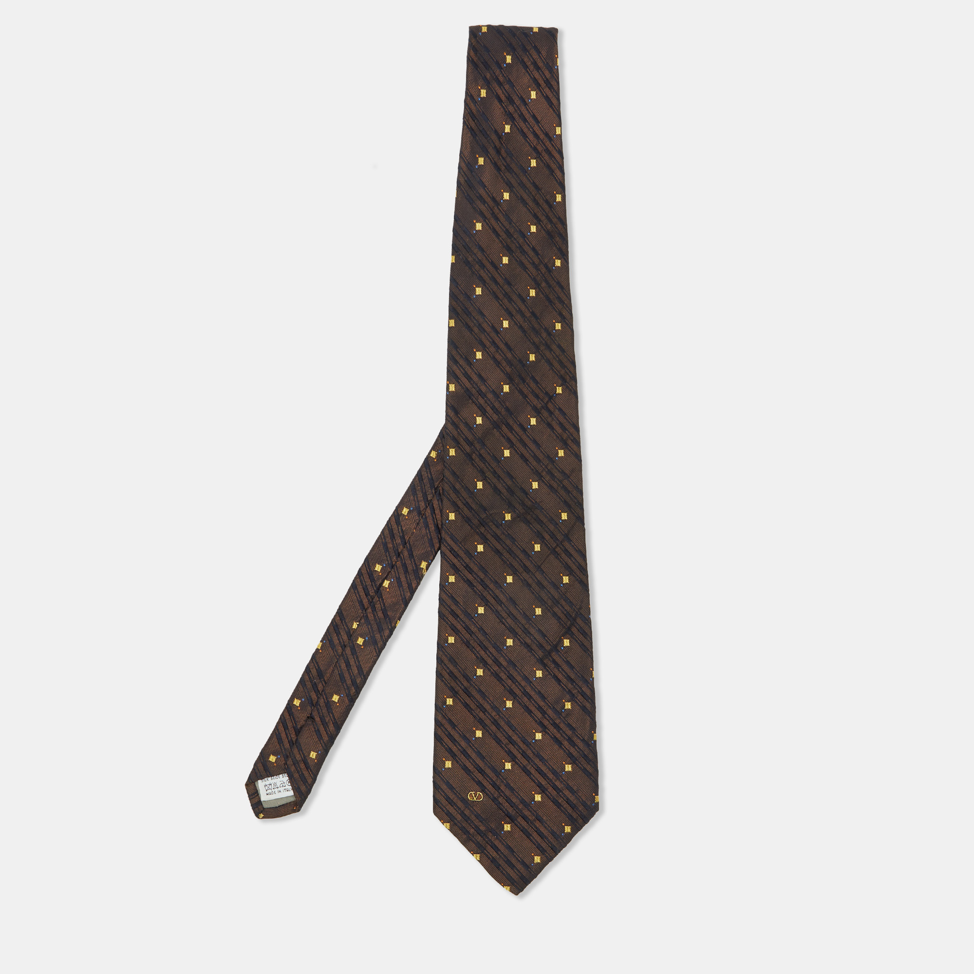 

Valentino Vintage Brown Diagonal Stripe Pattern Silk Tie