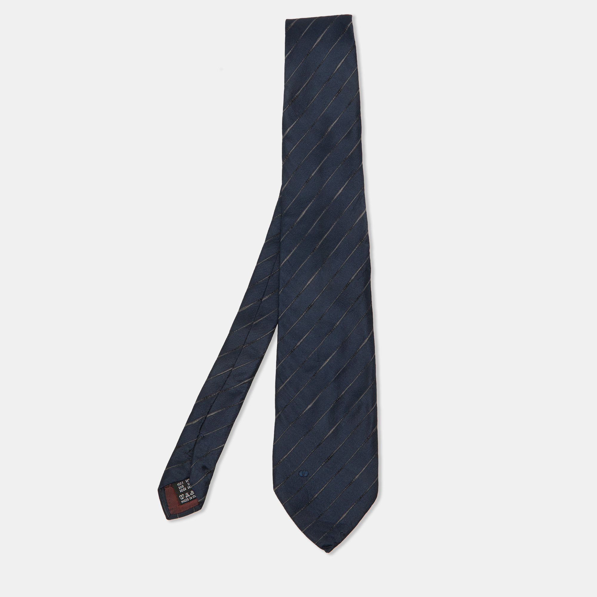 

Valentino Vintage Navy Blue Diagonal Striped Silk Tie