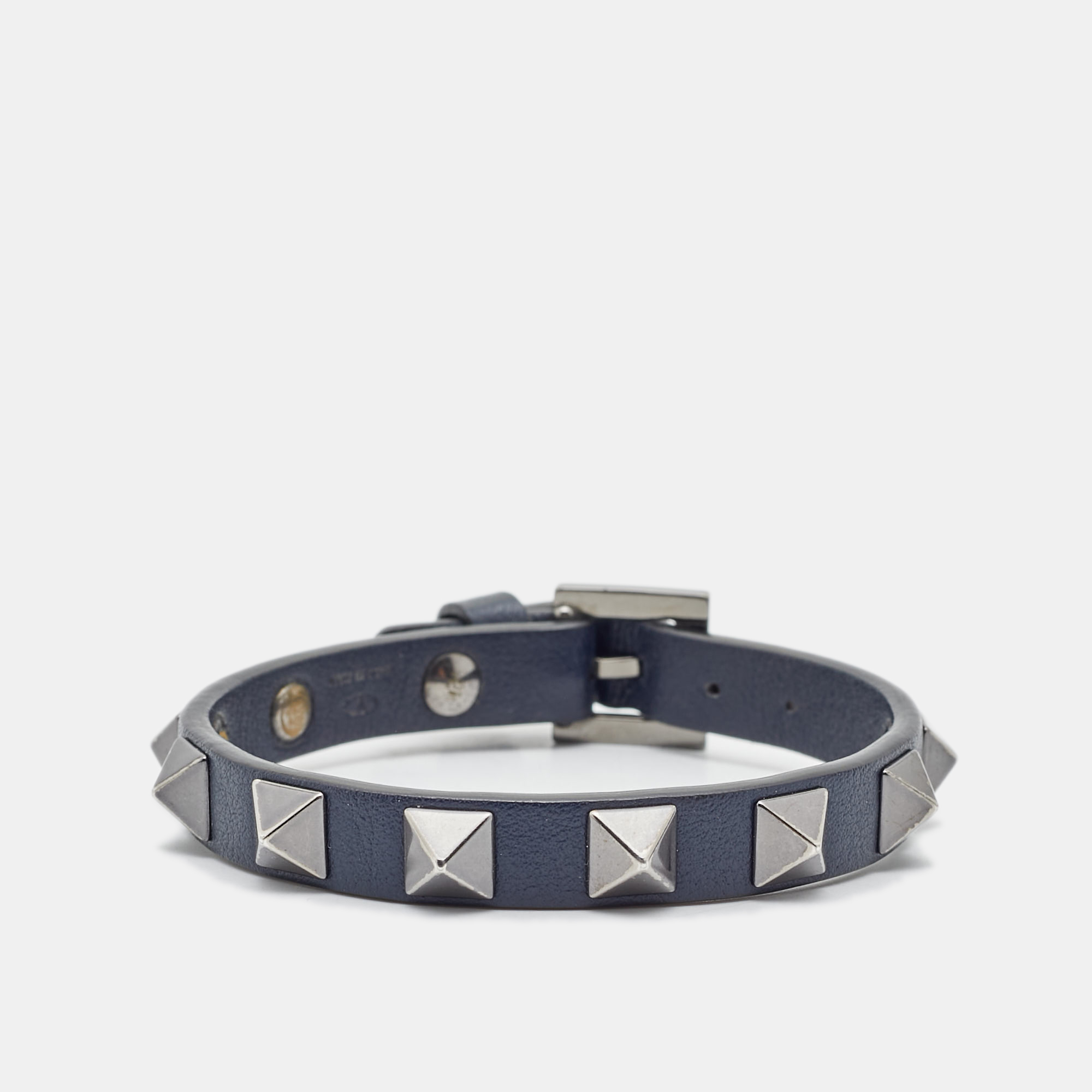 

Valentino Navy Blue Leather Rockstud Gunmetal Tone Bracelet