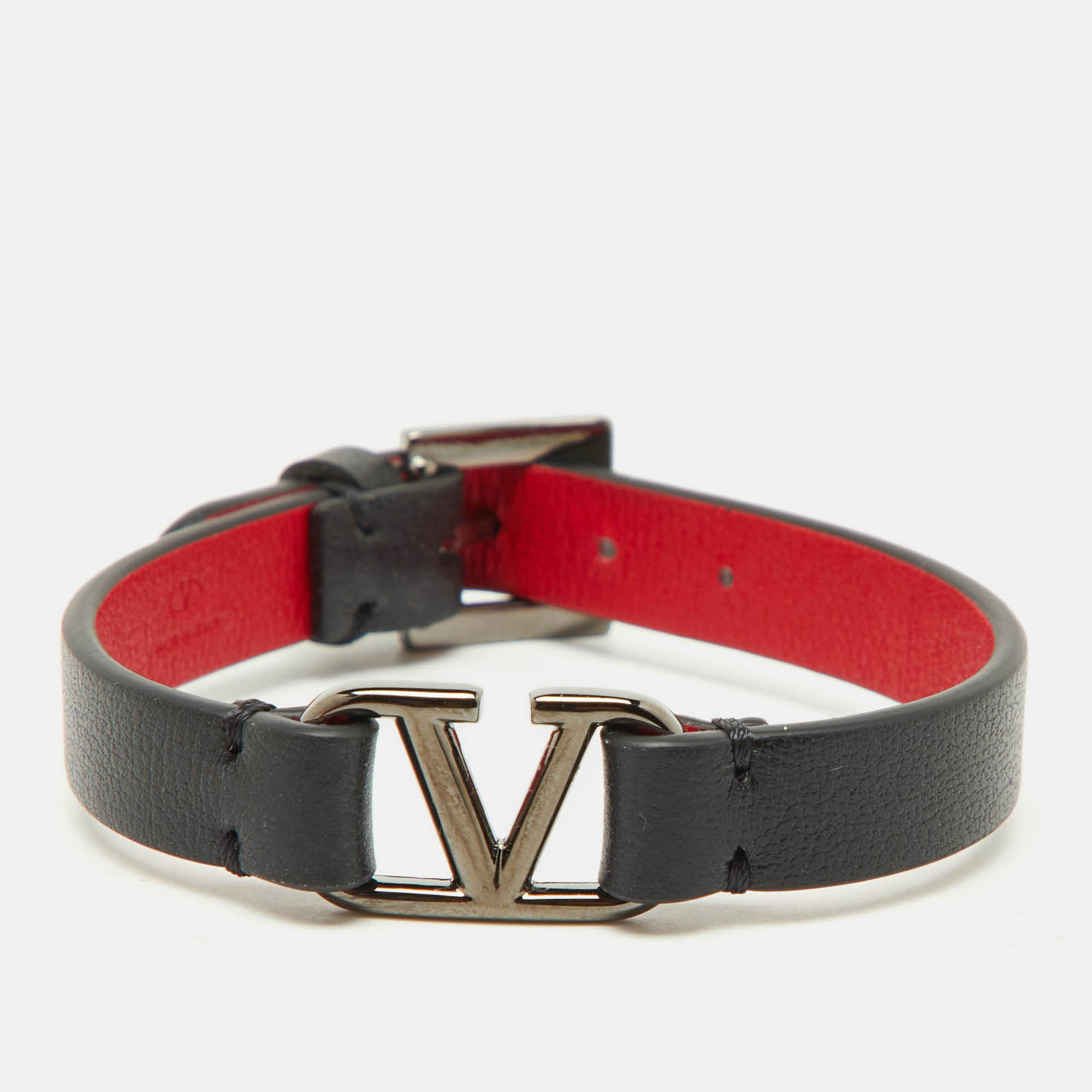 

Valentino Black Leather VLogo Signature Bracelet