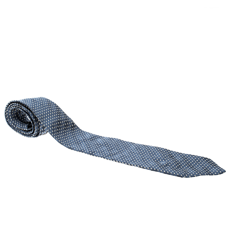 Pre Owned Valentino Blue Textured Silk Jacquard Traditional Tie 