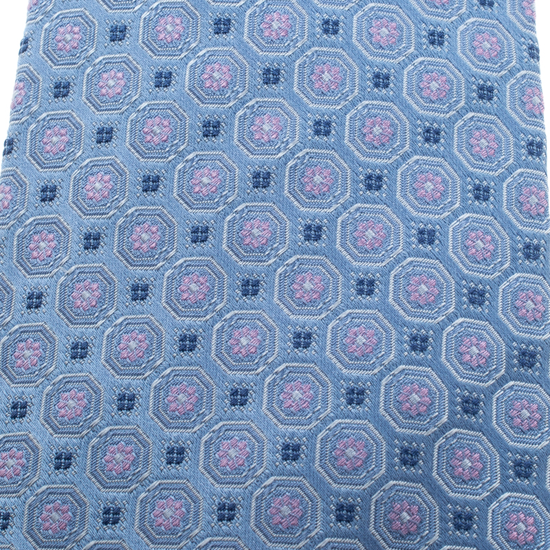 

Valentino Blue and Pink Floral Patterned Silk Jacquard Tie