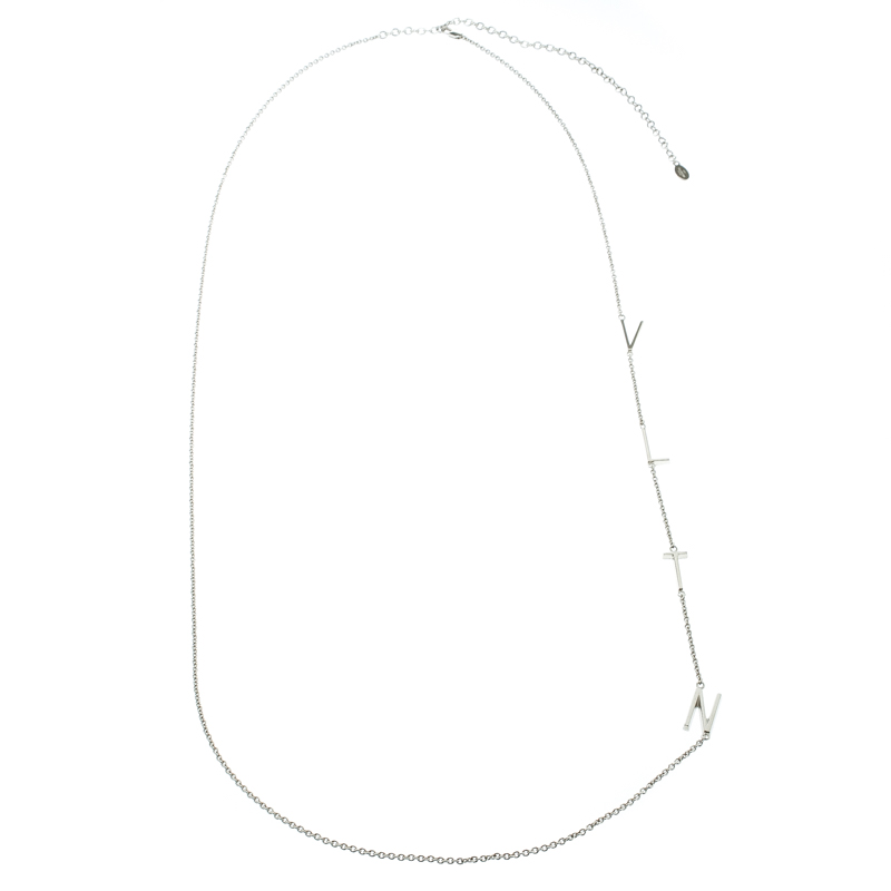 Pre Owned Valentino VLTN Logo Detail Silver Tone Necklace 