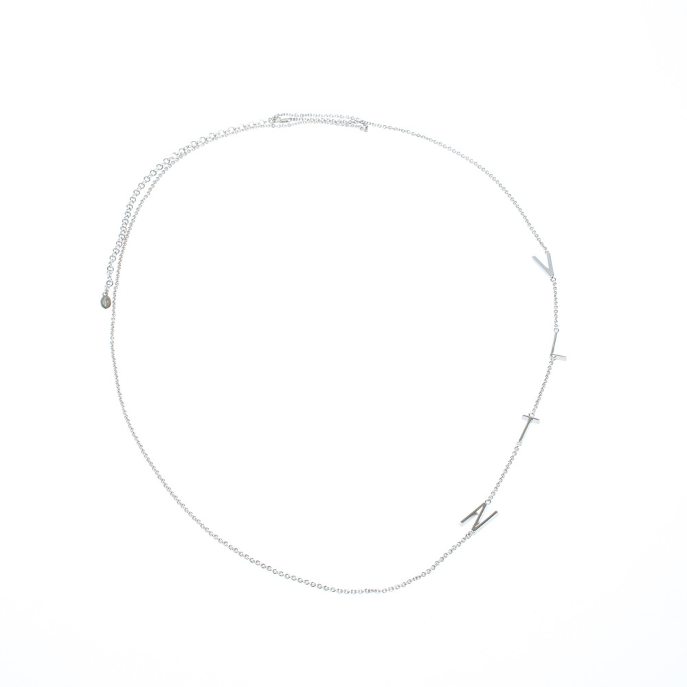 Valentino VLTN Logo Detail Silver Tone Long Necklace 