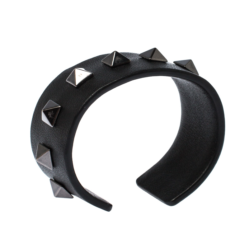 

Valentino Rockstud Black Leather Open Cuff Bracelet
