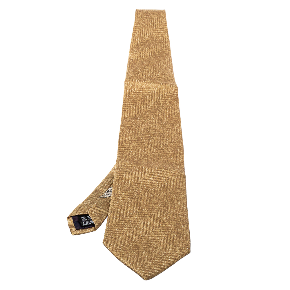 Pre-owned Valentino Garavani Vintage Beige Printed Silk Traditional Tie