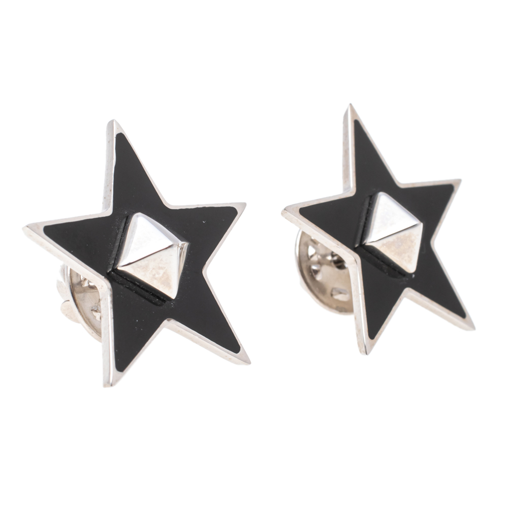 

Valentino Black Enamel Rockstud Star Pin Brooch Set of 2