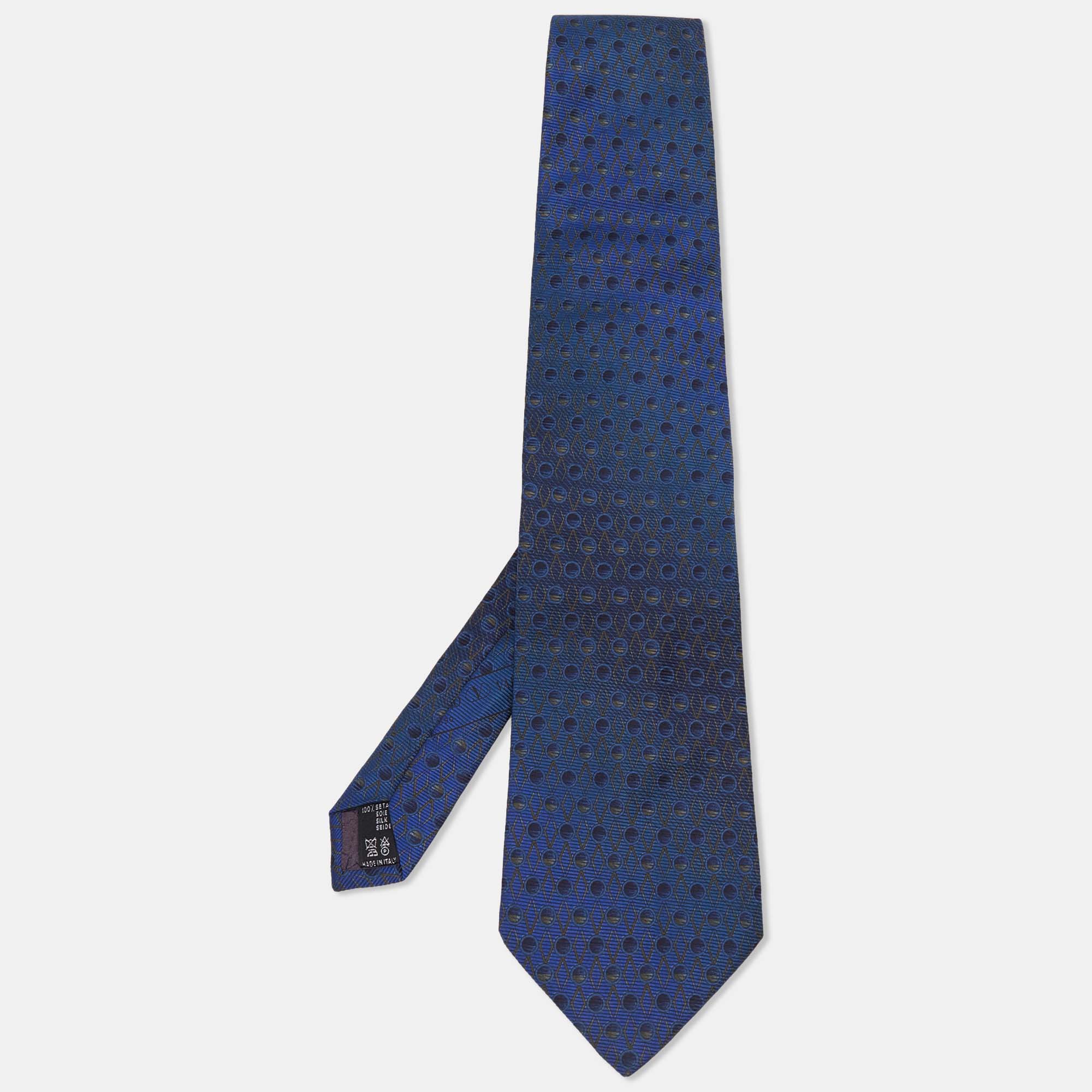Pre-owned Valentino Garavani Peacock Blue Geometric Motif Silk Tie
