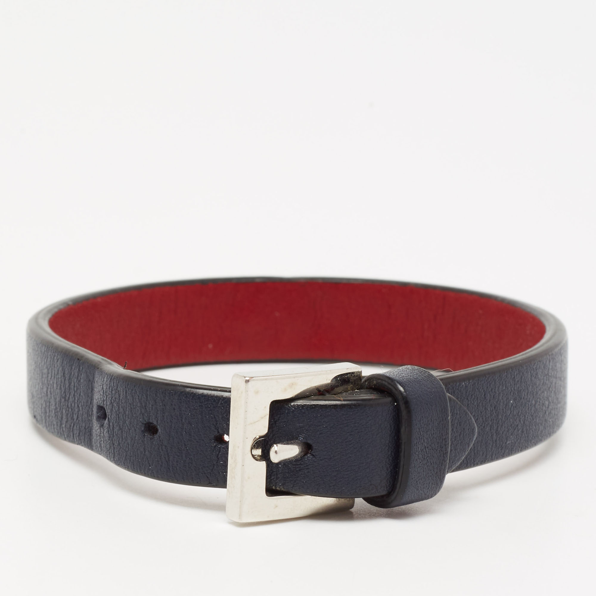 

Valentino Navy & Red Leather VLogo Bracelet, Navy blue