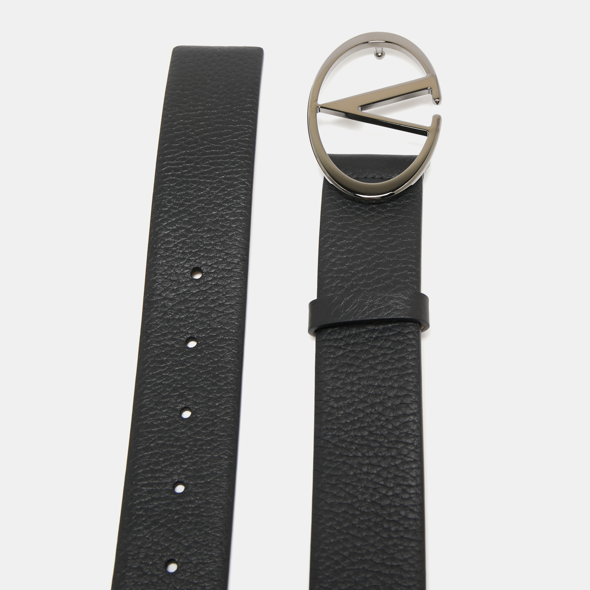 

Valentino Black Leather V Logo Buckle Belt