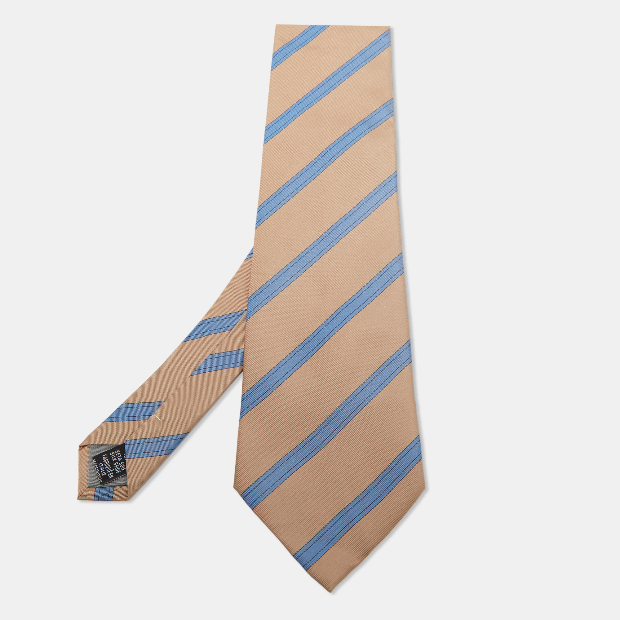 Pre-owned Valentino Garavani Beige & Blue Diagonal Striped Silk Vintage Tie