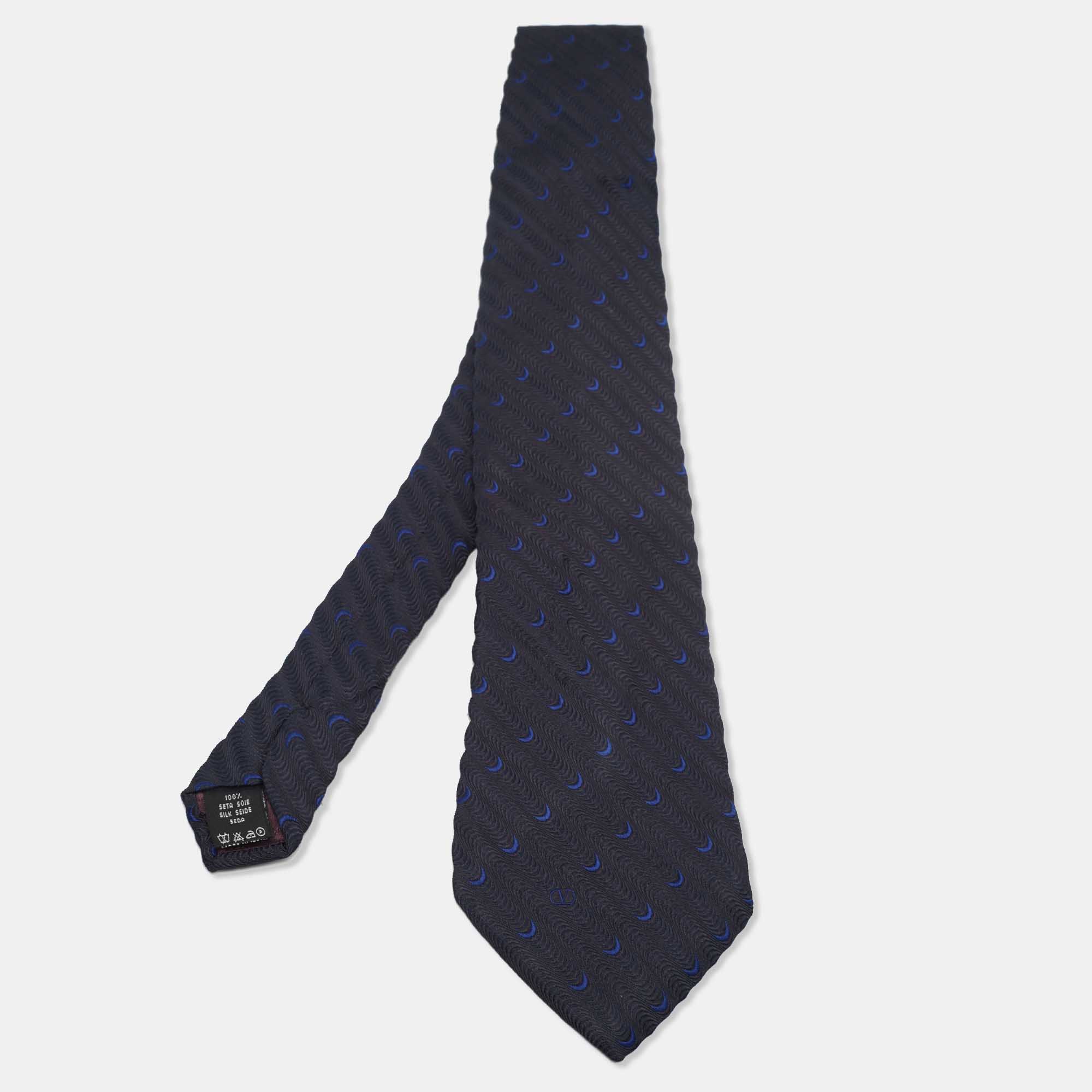 Pre-owned Valentino Garavani Navy Blue Silk Jacquard Tie