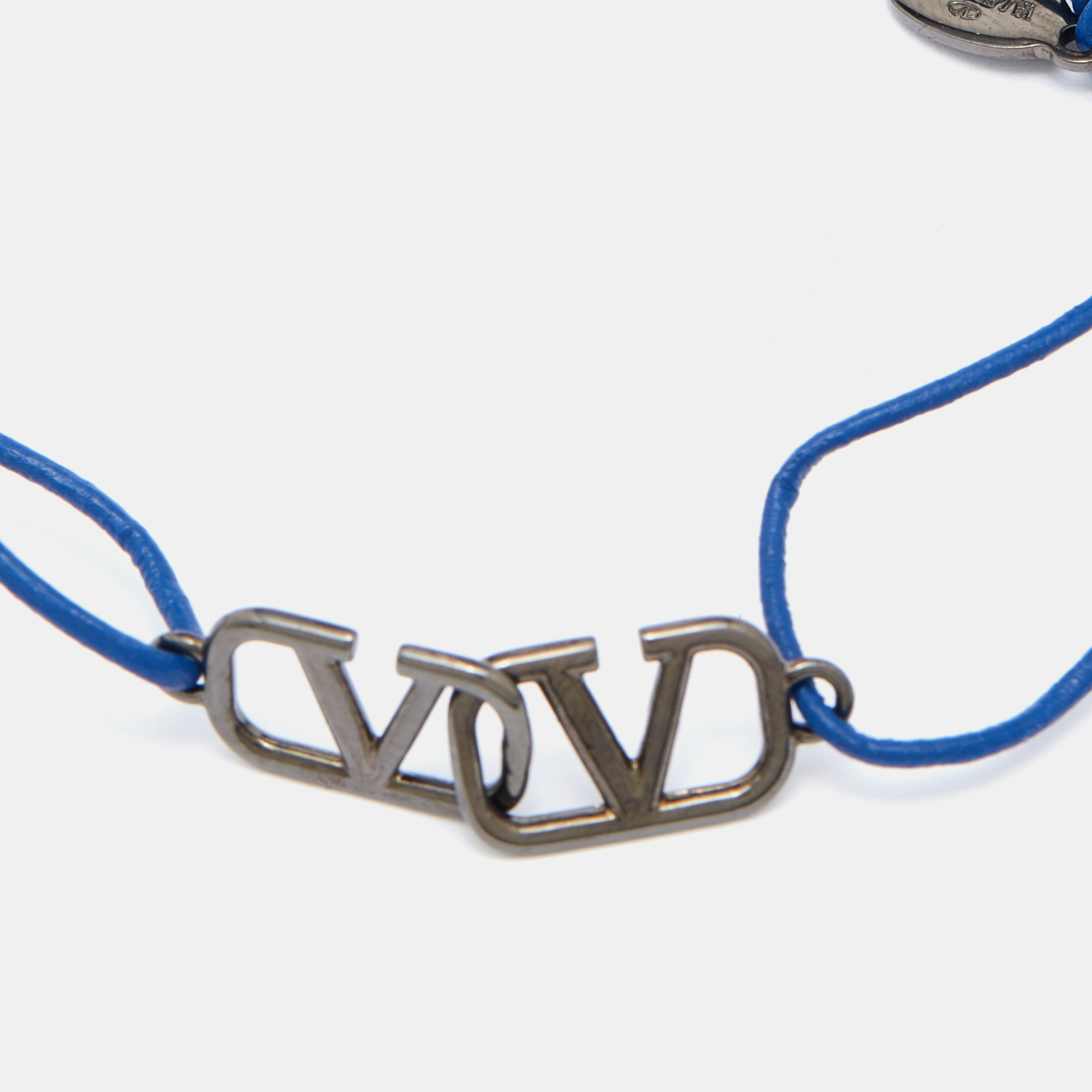 

Valentino Garavani Blue Leather Cord VLogo Bracelet