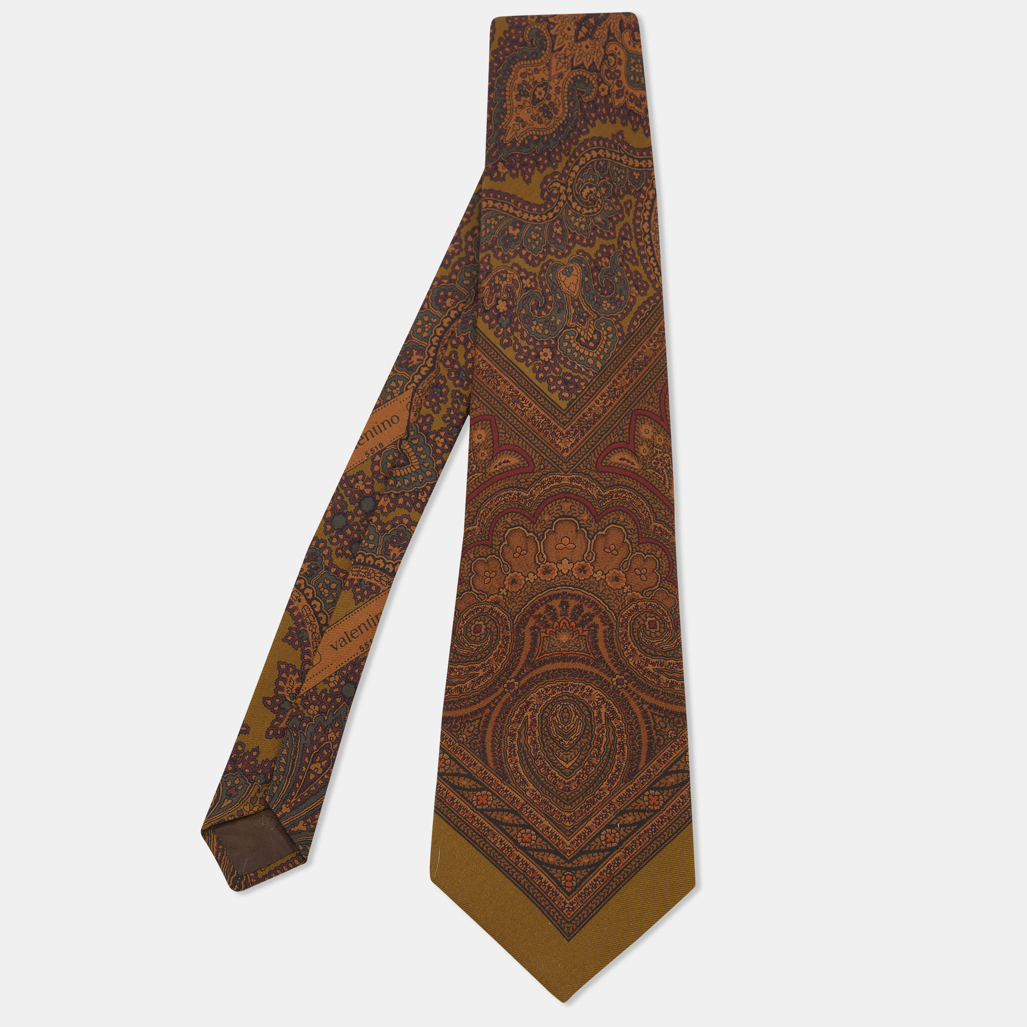 Pre-owned Valentino Garavani Cravatte Brown Paisley Printed Silk Tie