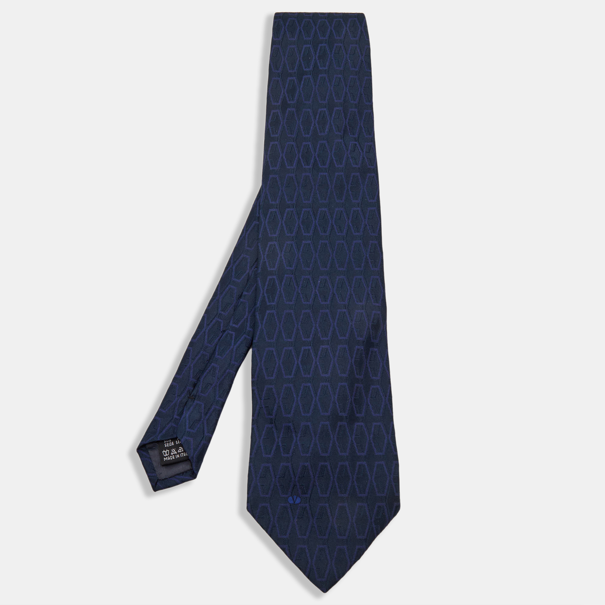 Pre-owned Valentino Garavani Navy Blue Patterned Silk Jacquard Tie