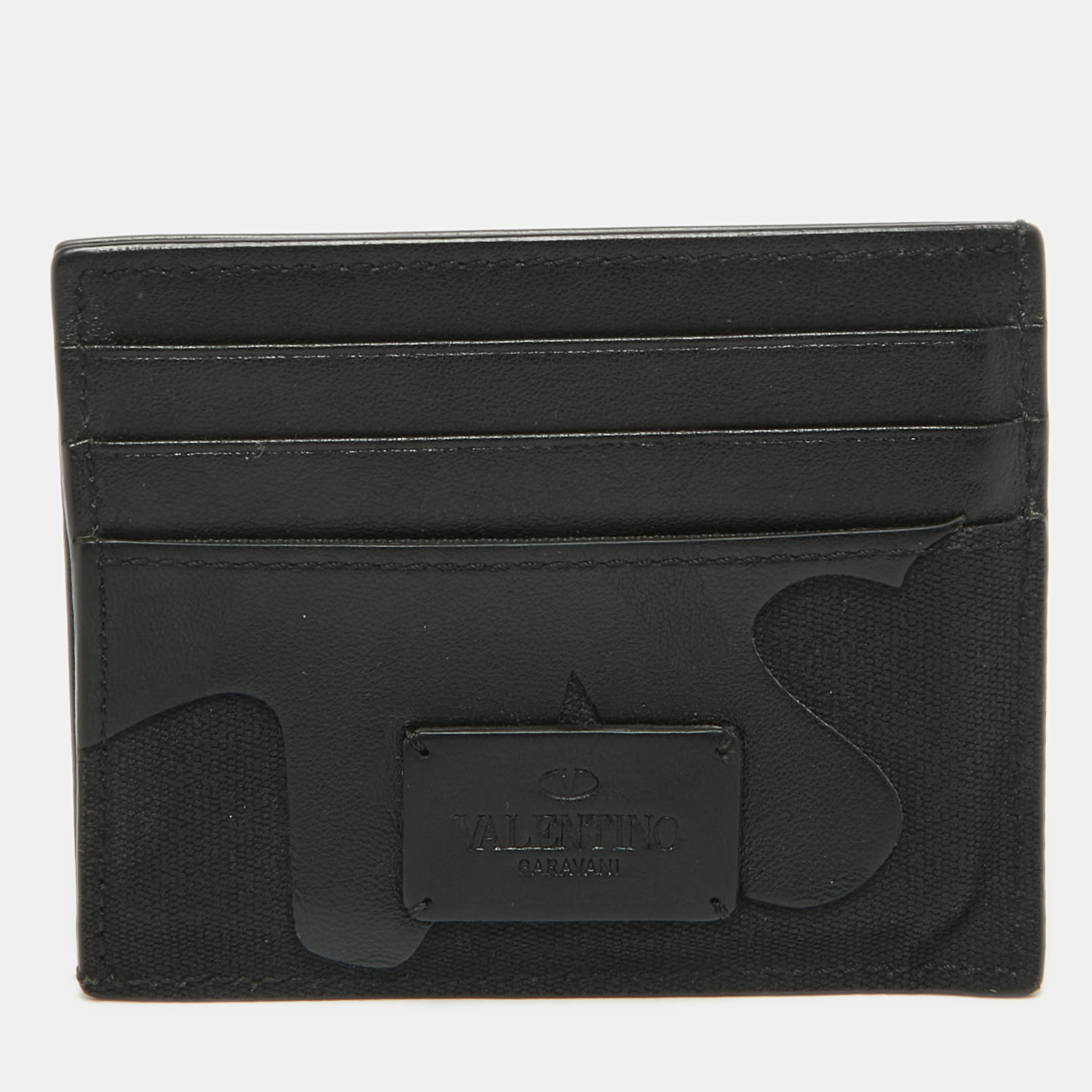 

Valentino Black Camouflage Leather and Canvas Card Holder