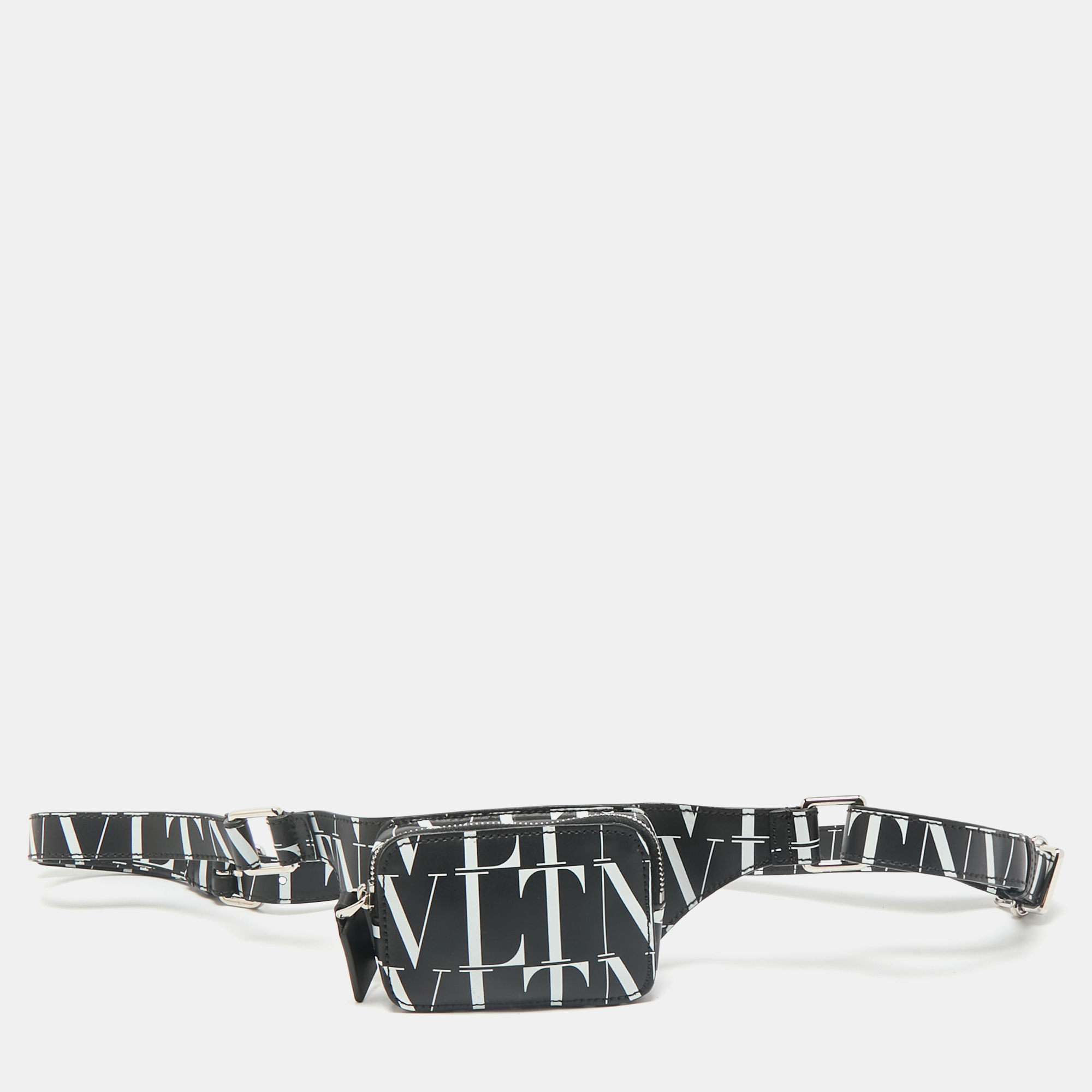 

Valentino Black/White Leather VLTN Waist Belt Bag